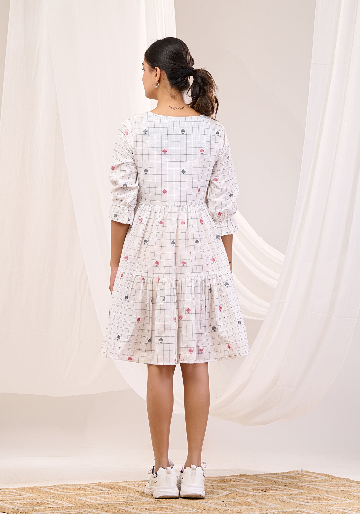 WHISPERING BLOOMS FIT & FLARE TIERED DRESS