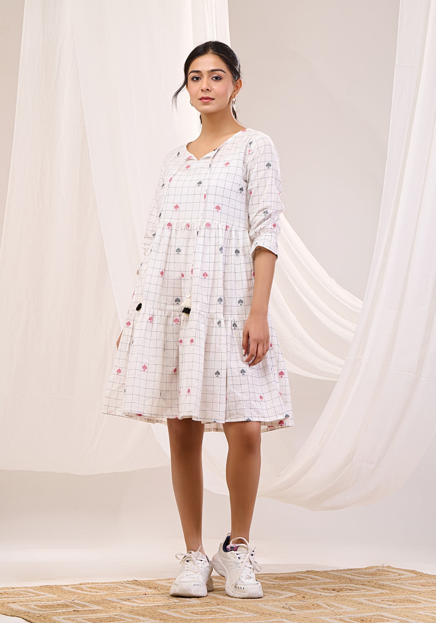 WHISPERING BLOOMS FIT & FLARE TIERED DRESS