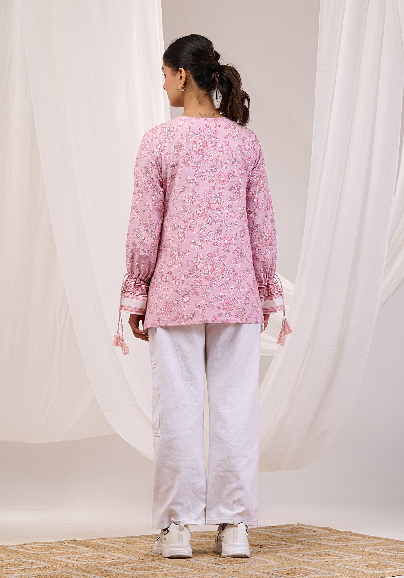 BLUSH ELEGANCE TIE SLEEVE TOP