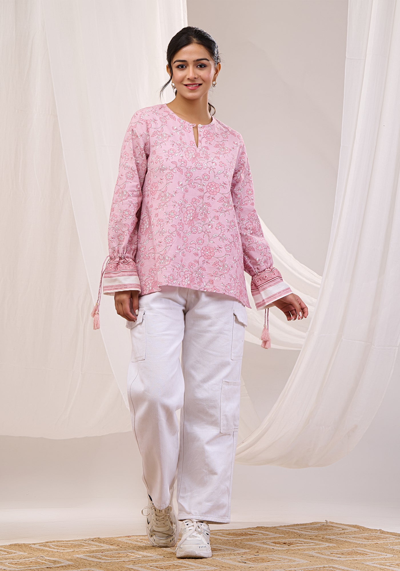 BLUSH ELEGANCE TIE SLEEVE TOP