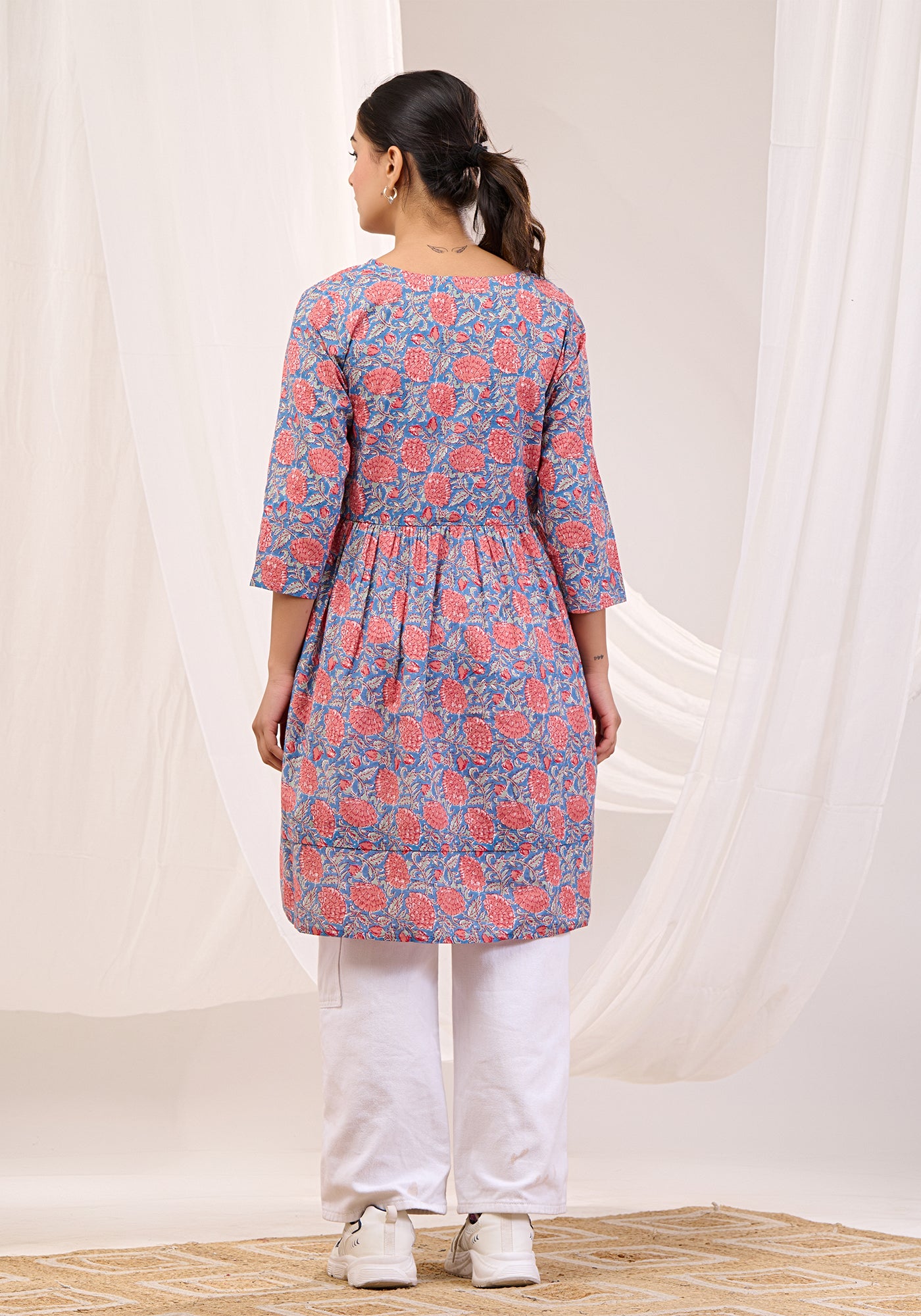 CORAL BLOOM SWING TUNIC DRESS