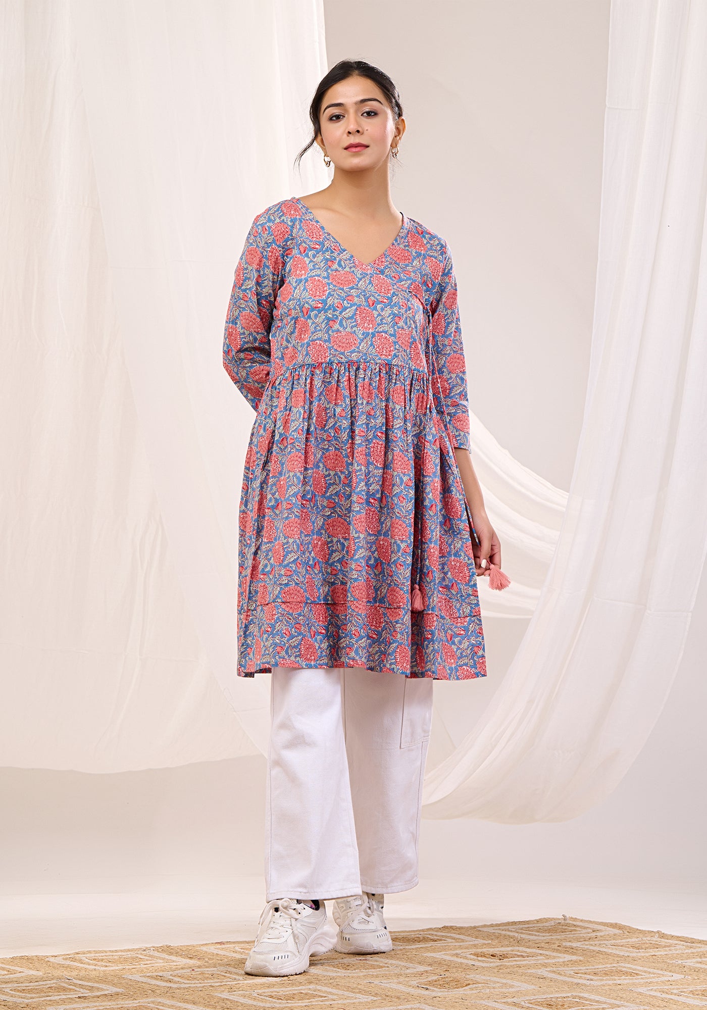 CORAL BLOOM SWING TUNIC DRESS