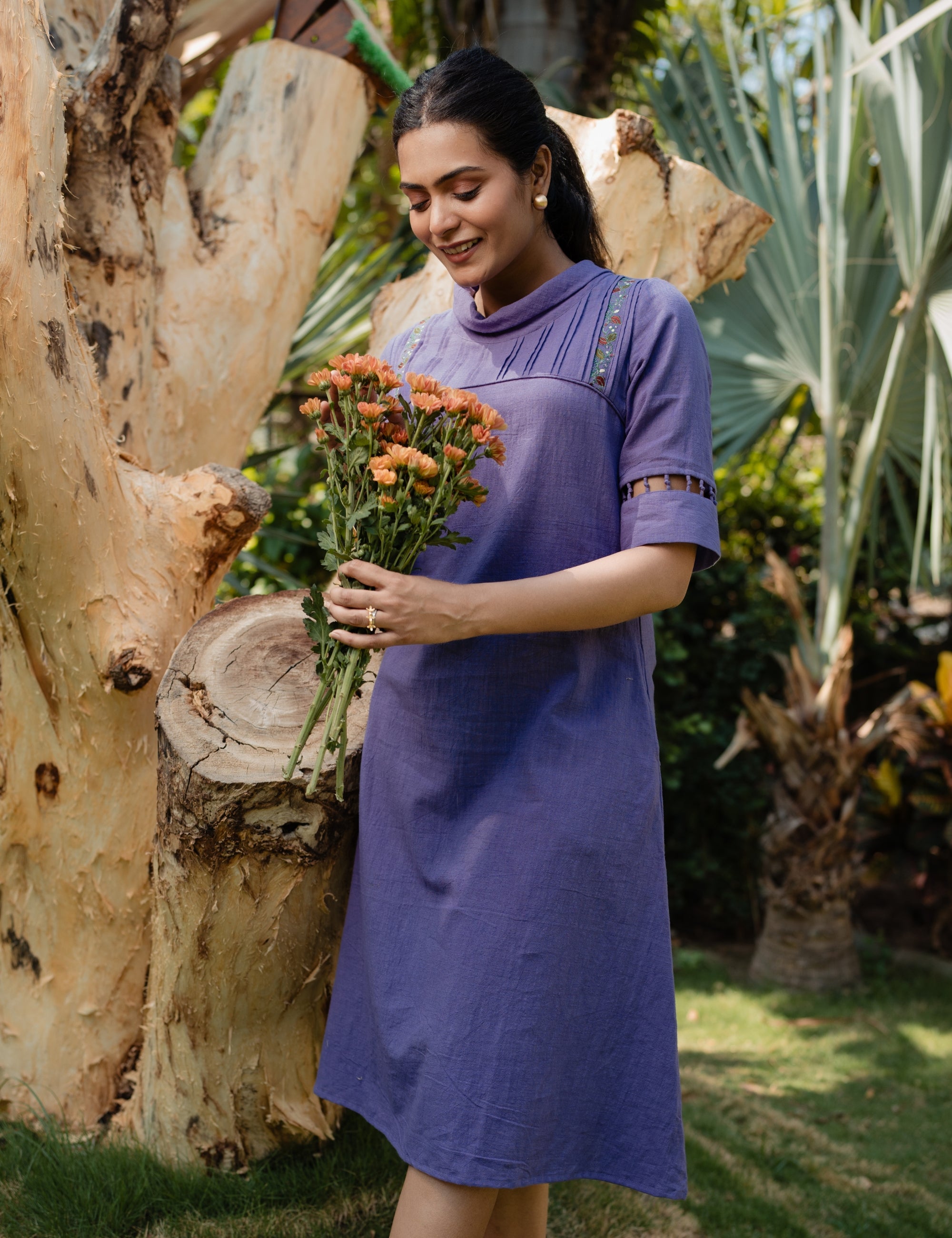 KIMARA KNOTTED SLEEVE MAUVE DRESS