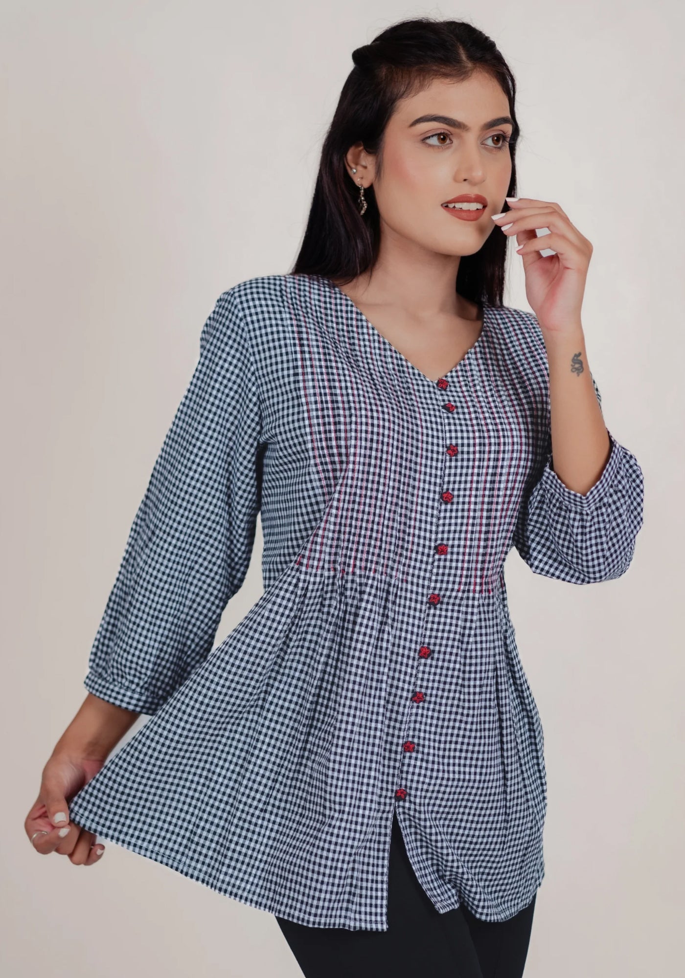 MITISHA BLACK CHECKS TOP