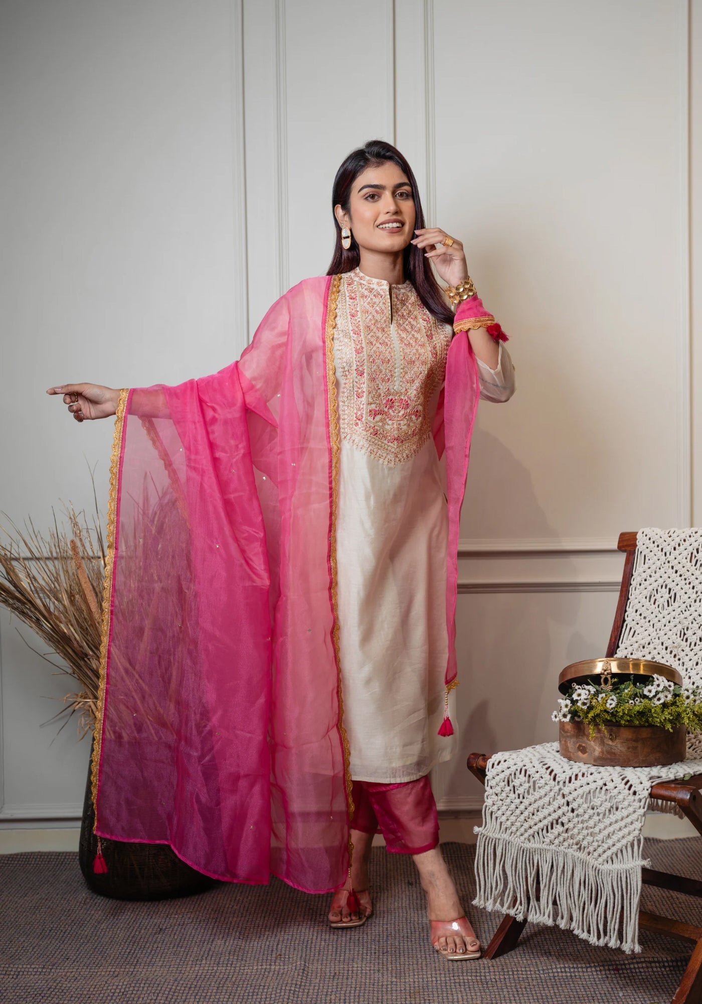 CHANDRIKA 3 PC KURTA SET PINK COMBO