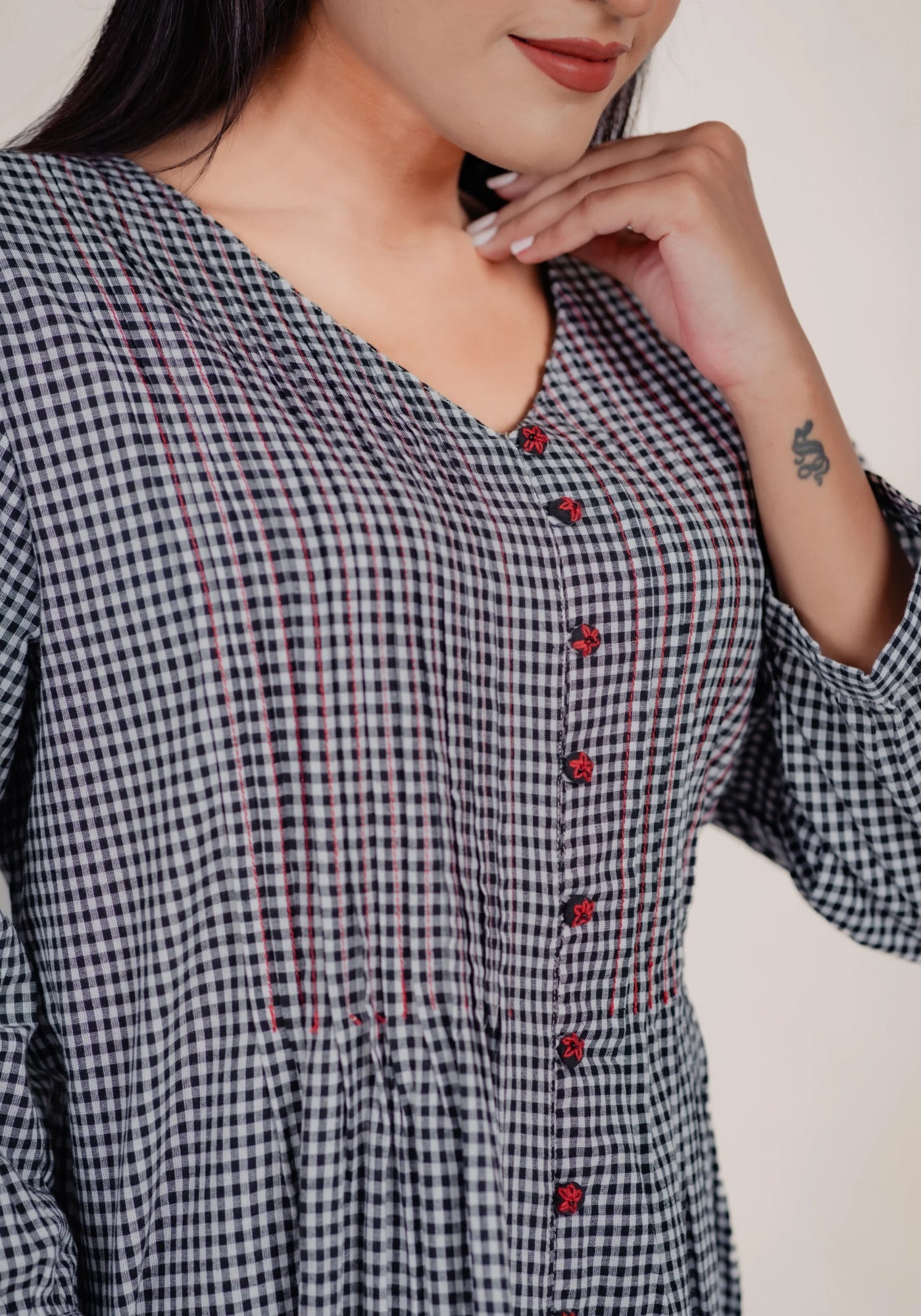 MITISHA BLACK CHECKS TOP