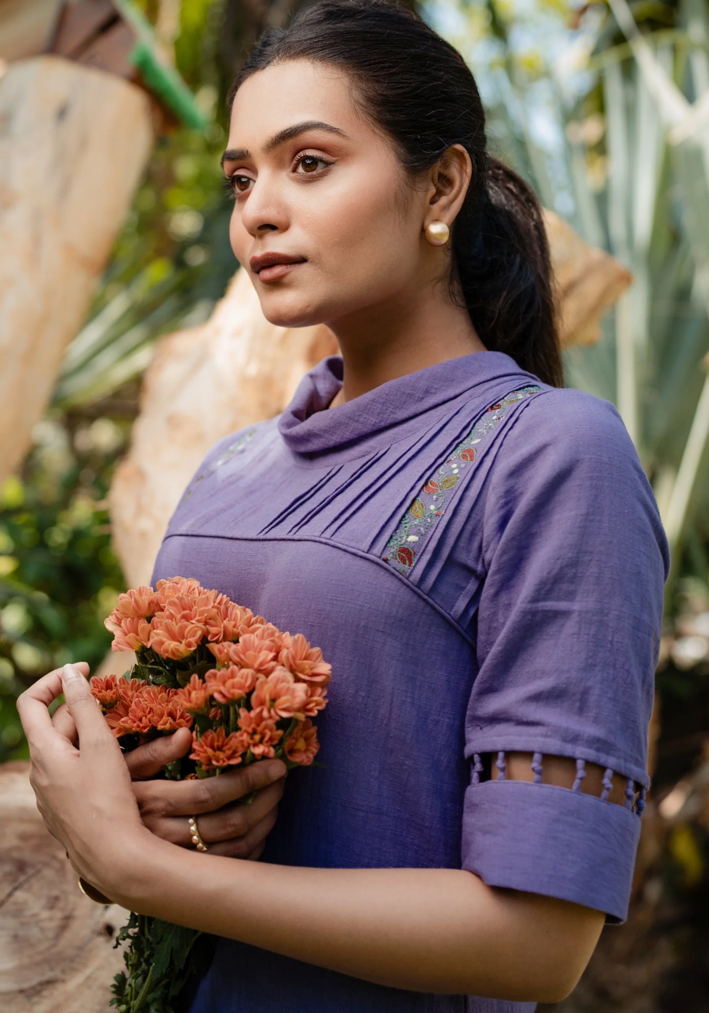 KIMARA KNOTTED SLEEVE MAUVE DRESS