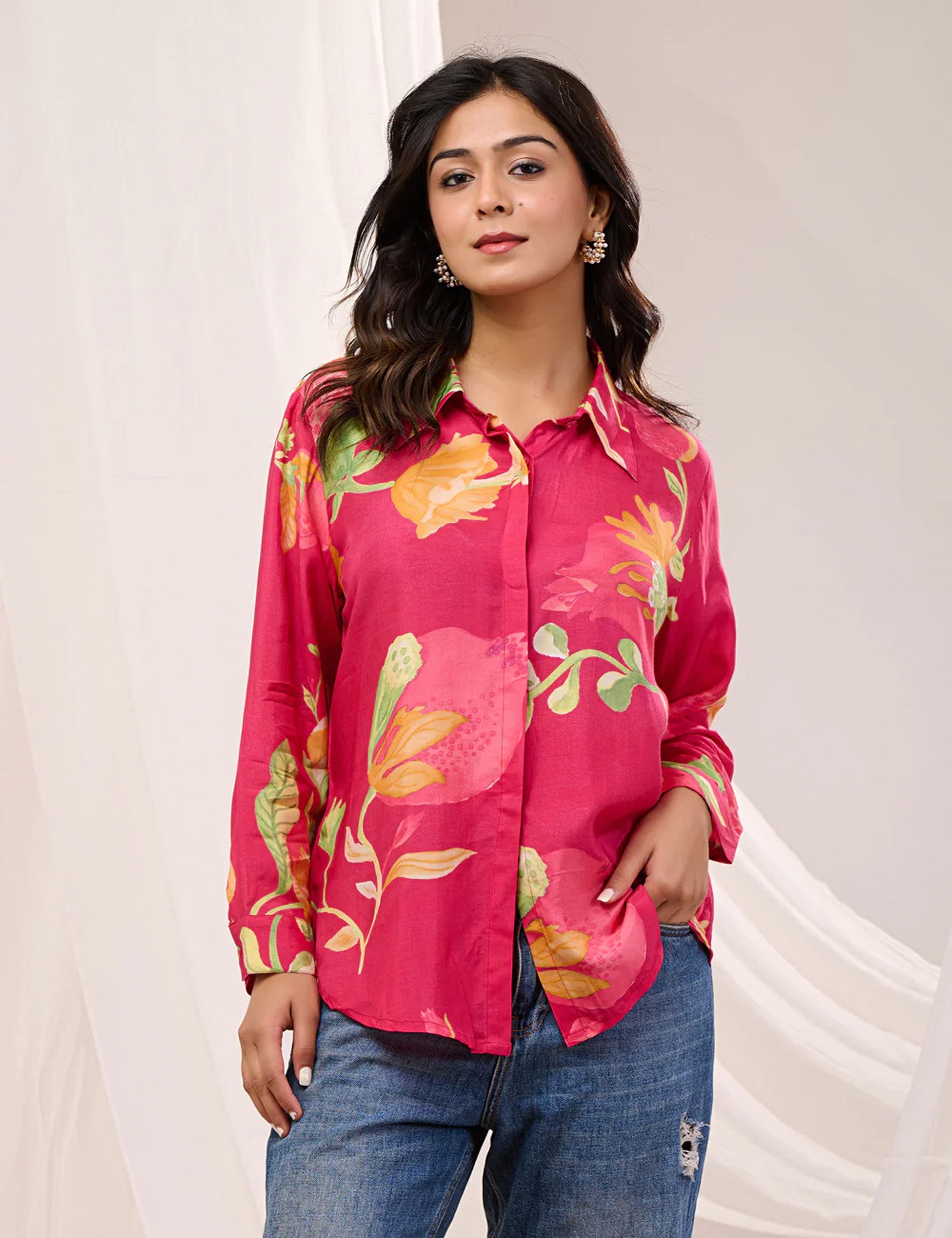 CRIMSON BLOOM BUTTON DOWN SHIRT