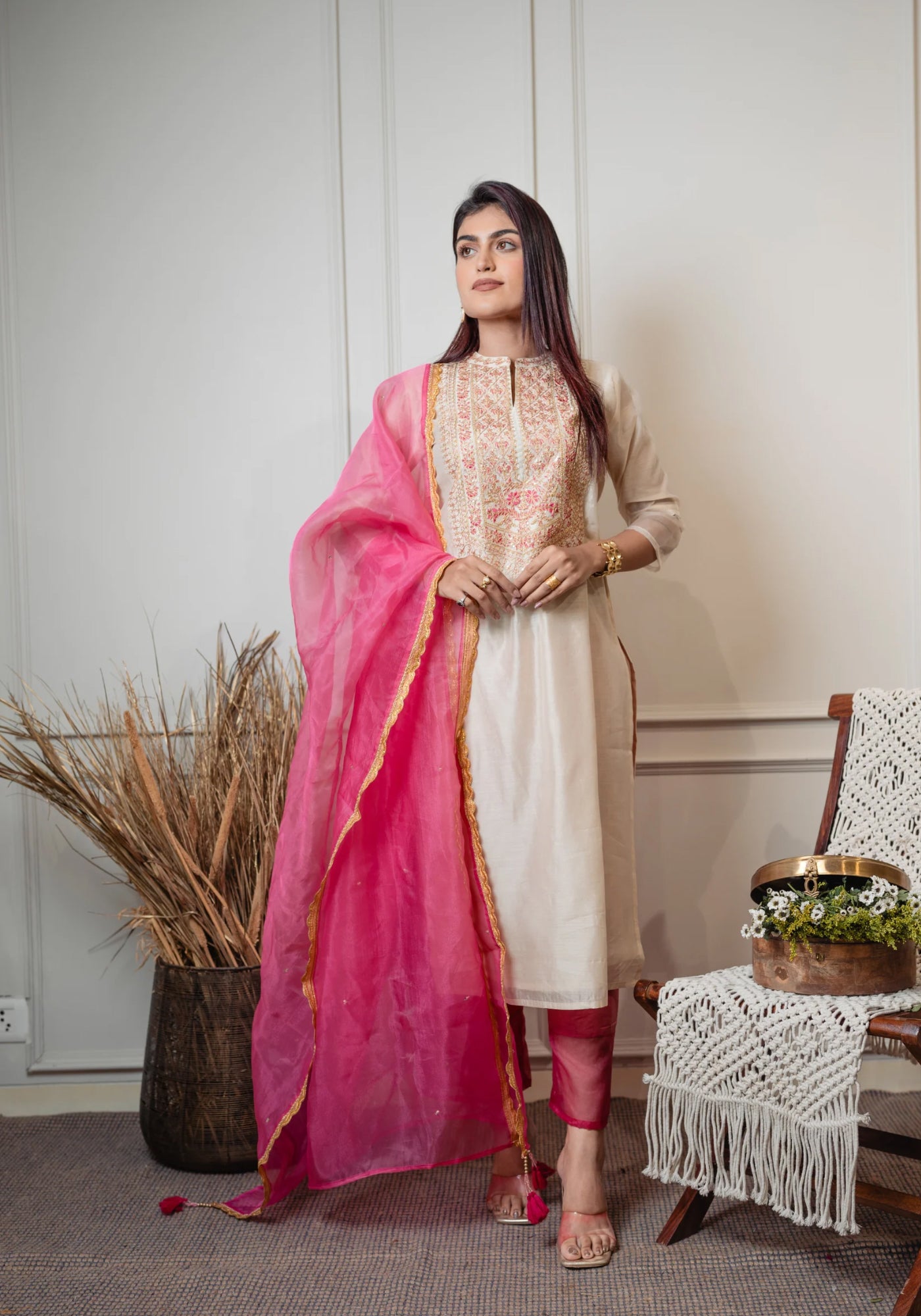 CHANDRIKA 3 PC KURTA SET PINK COMBO