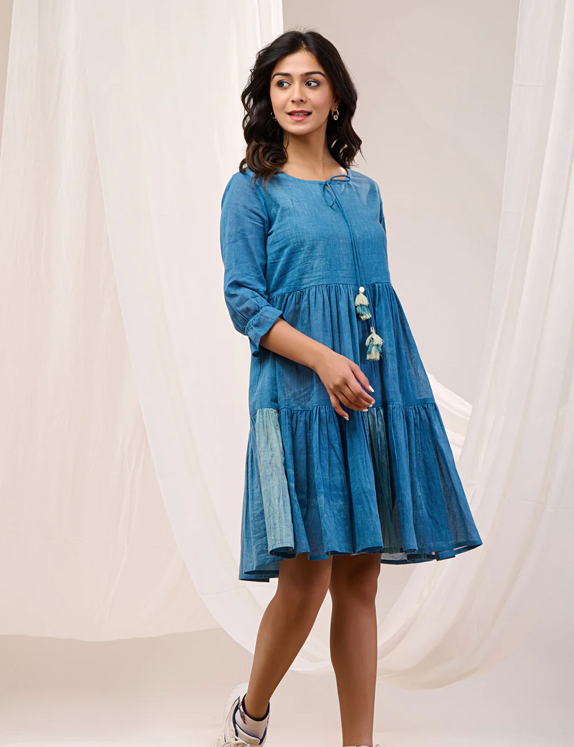 BLUEWASH TIERED DRESS