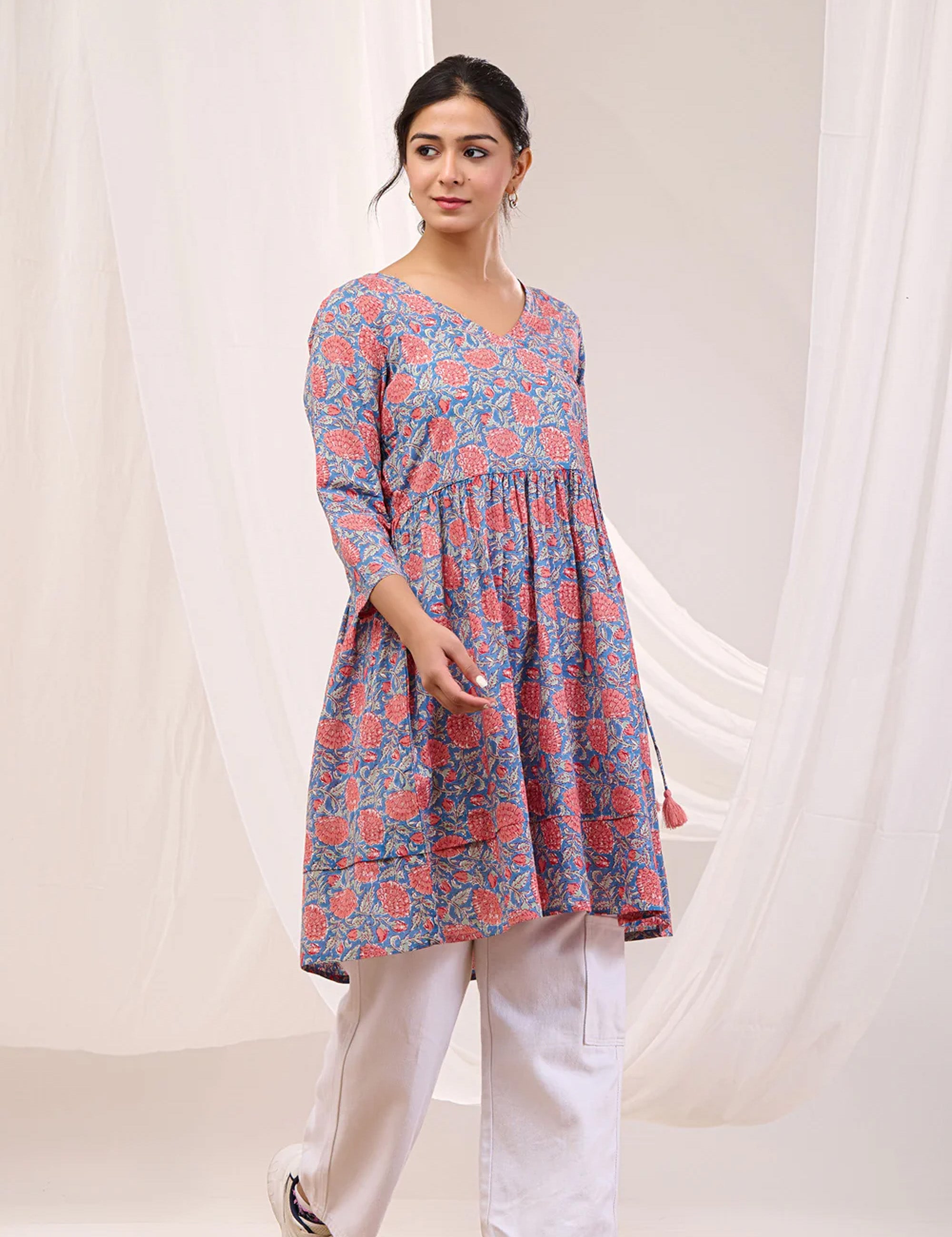 CORAL BLOOM SWING TUNIC DRESS