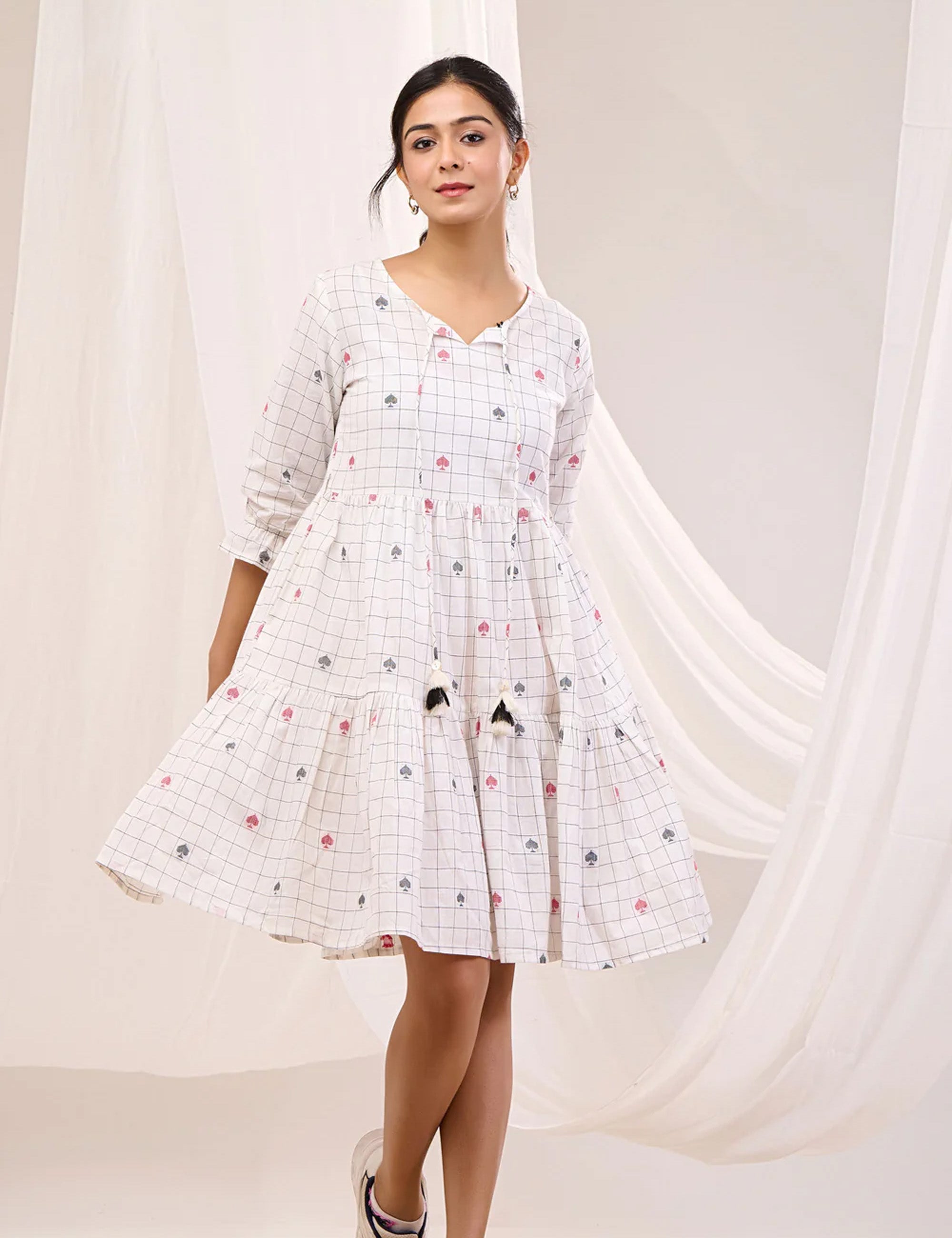 WHISPERING BLOOMS FIT & FLARE TIERED DRESS
