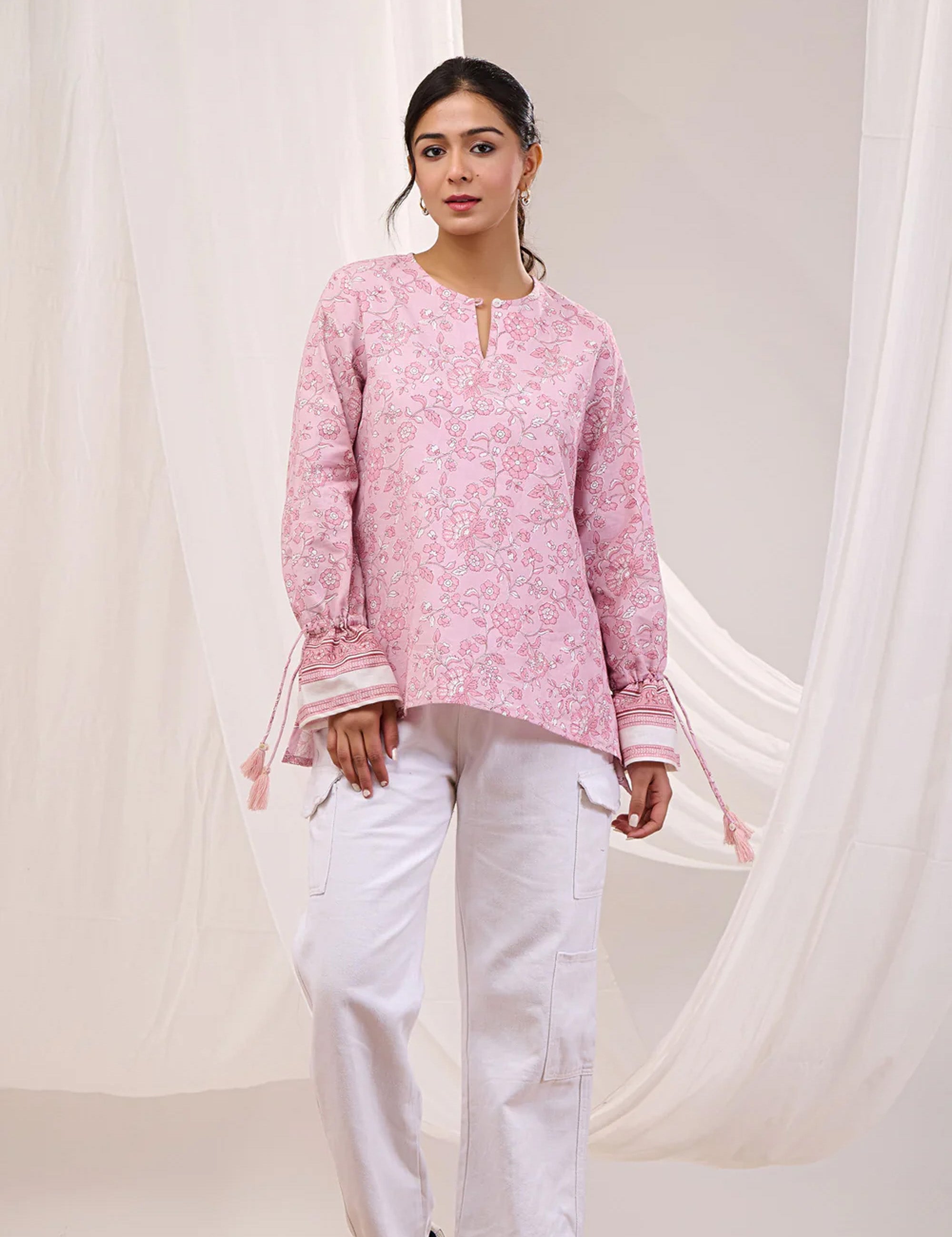 BLUSH ELEGANCE TIE SLEEVE TOP