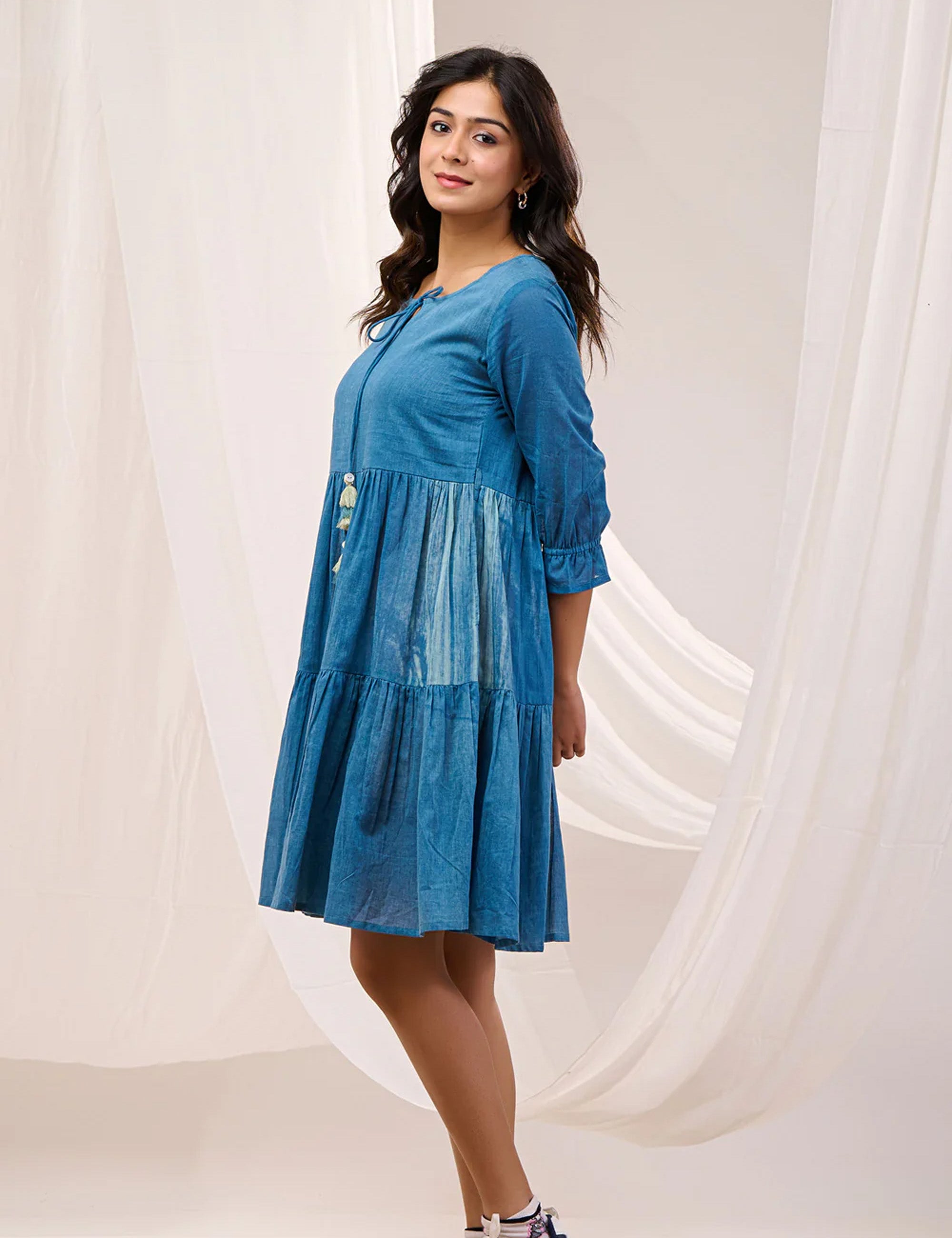 BLUEWASH TIERED DRESS
