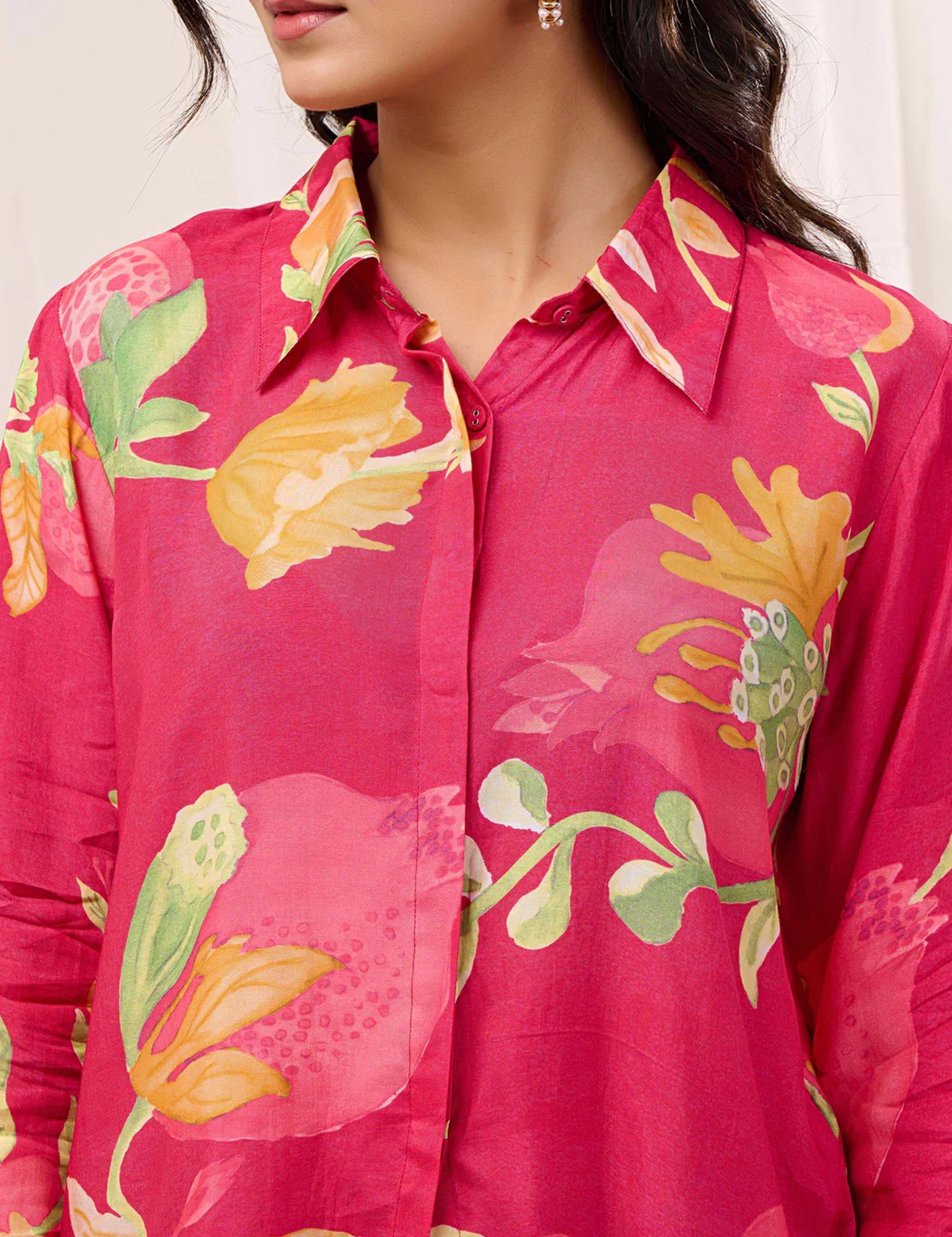CRIMSON BLOOM BUTTON DOWN SHIRT