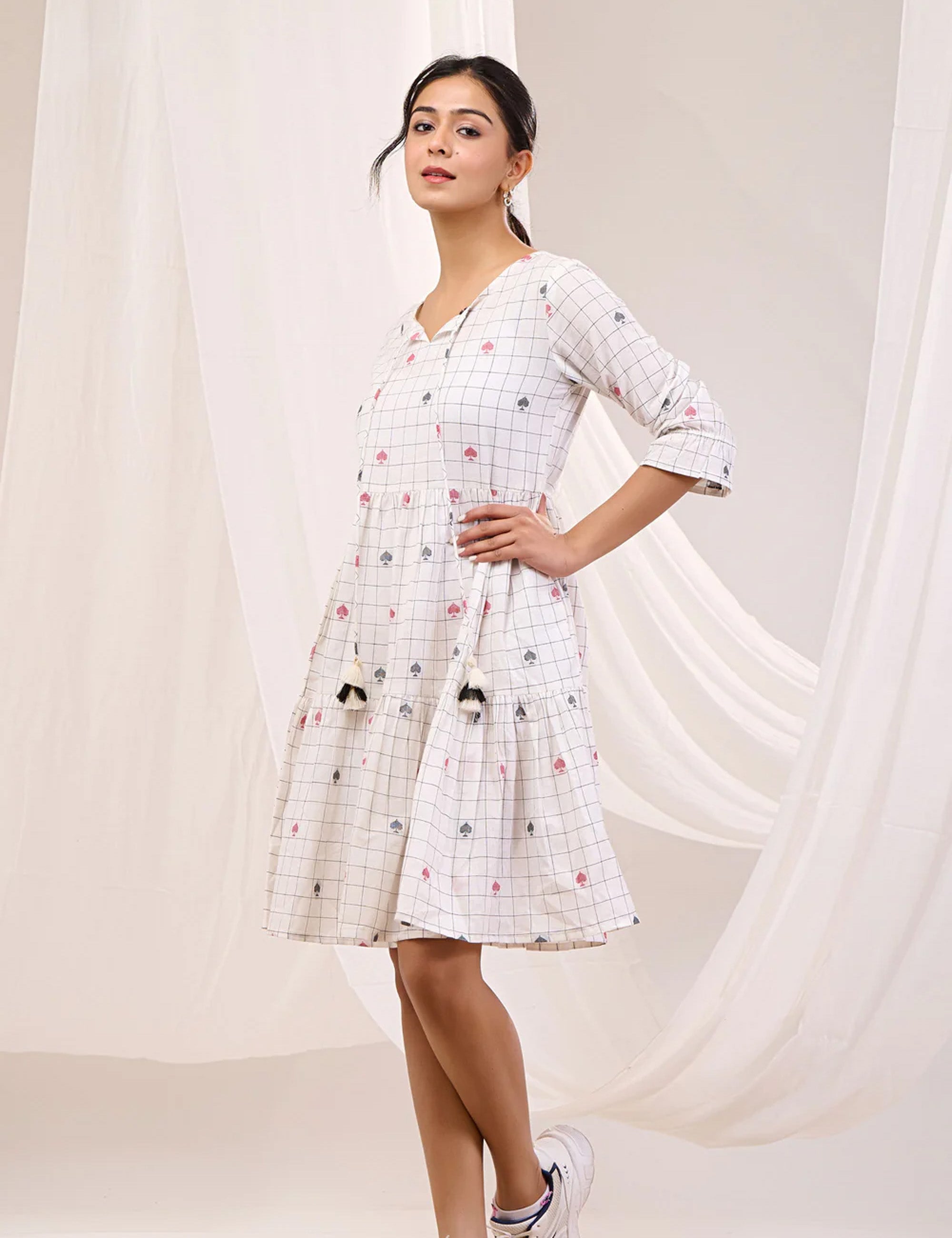 WHISPERING BLOOMS FIT & FLARE TIERED DRESS