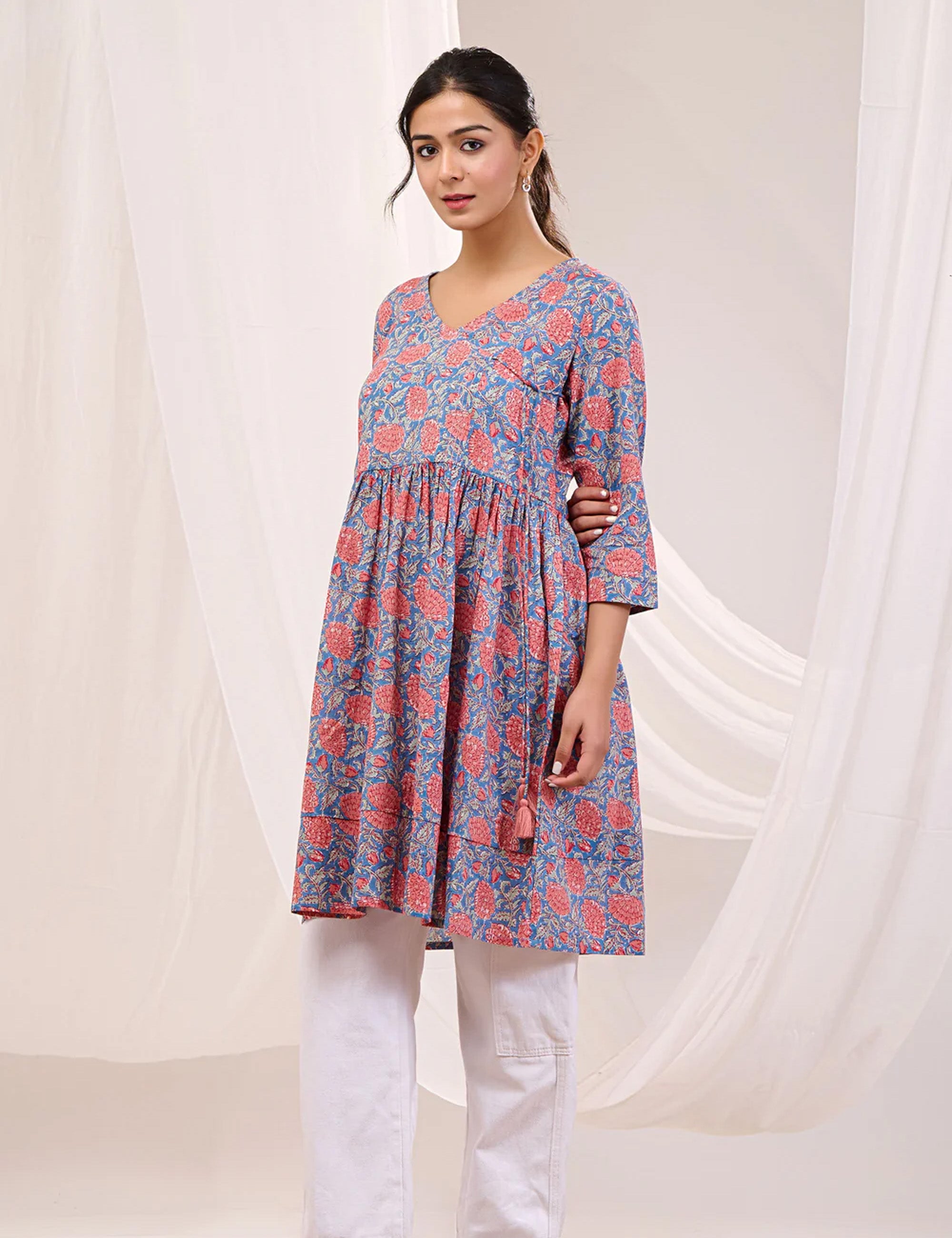 CORAL BLOOM SWING TUNIC DRESS