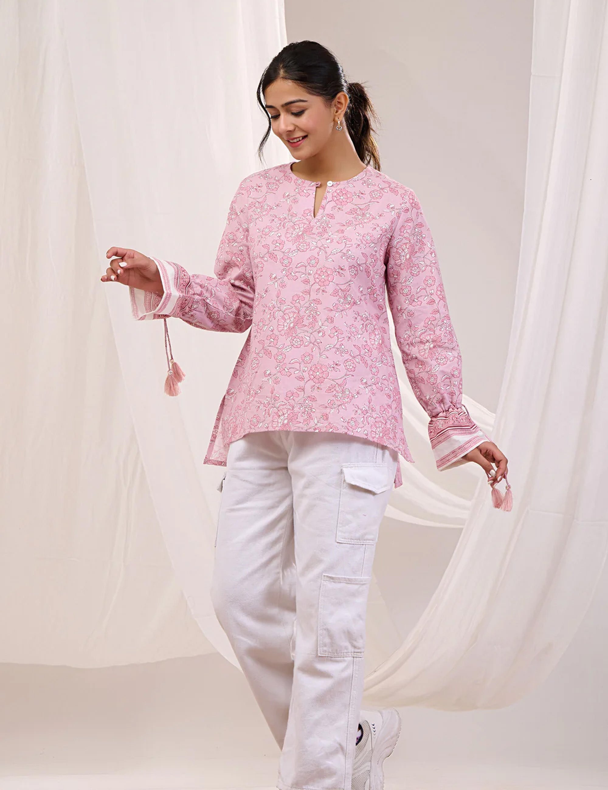BLUSH ELEGANCE TIE SLEEVE TOP