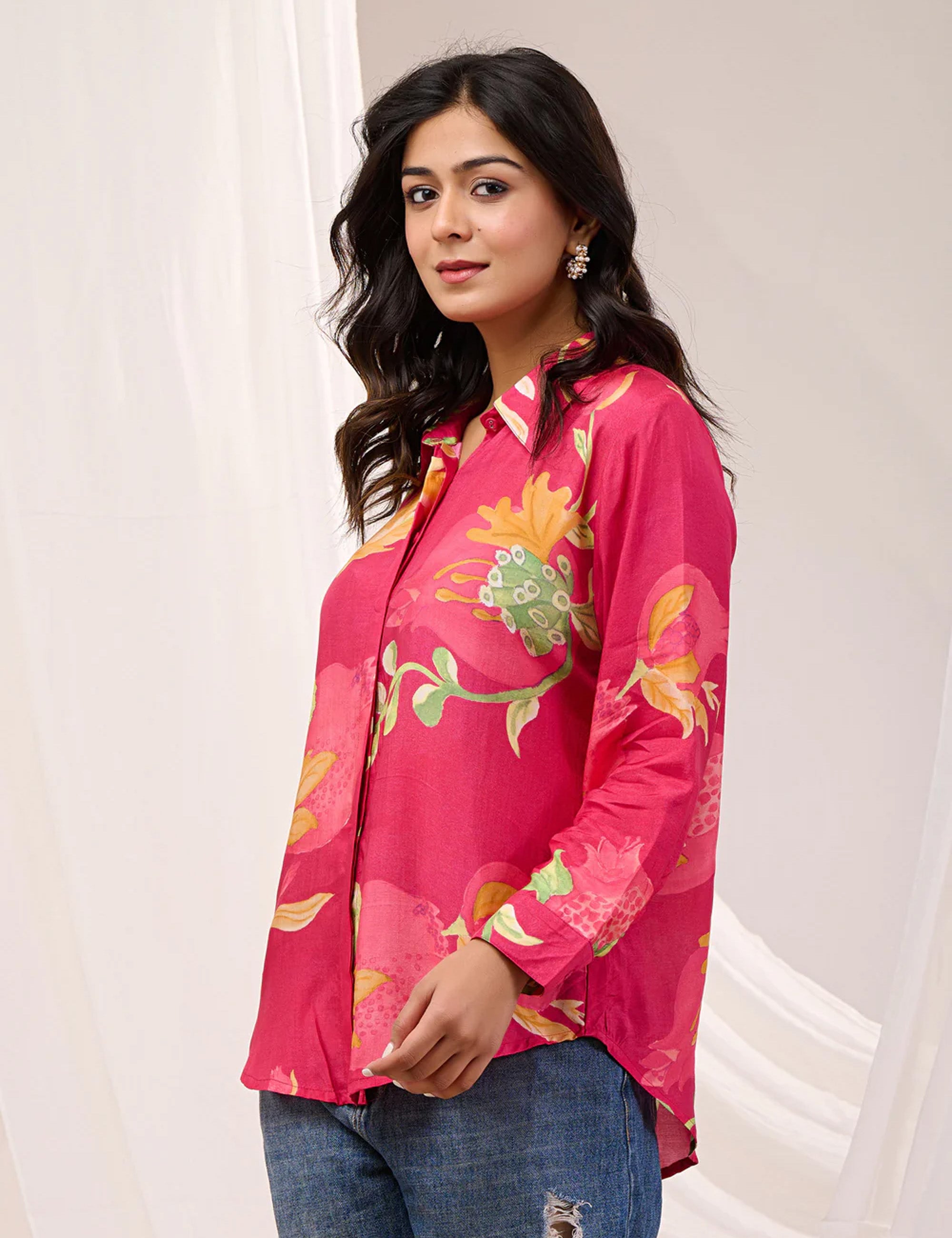 CRIMSON BLOOM BUTTON DOWN SHIRT