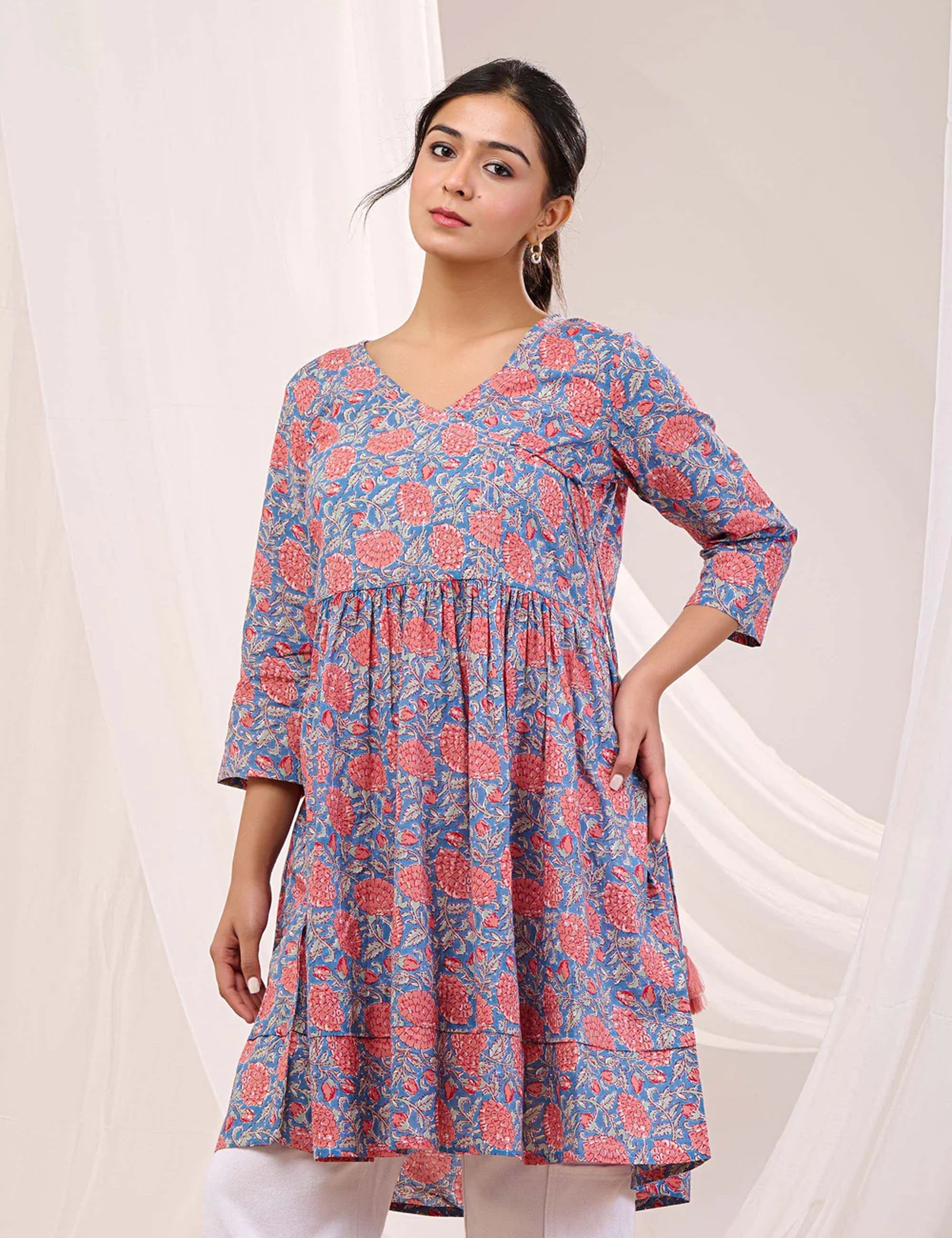 CORAL BLOOM SWING TUNIC DRESS