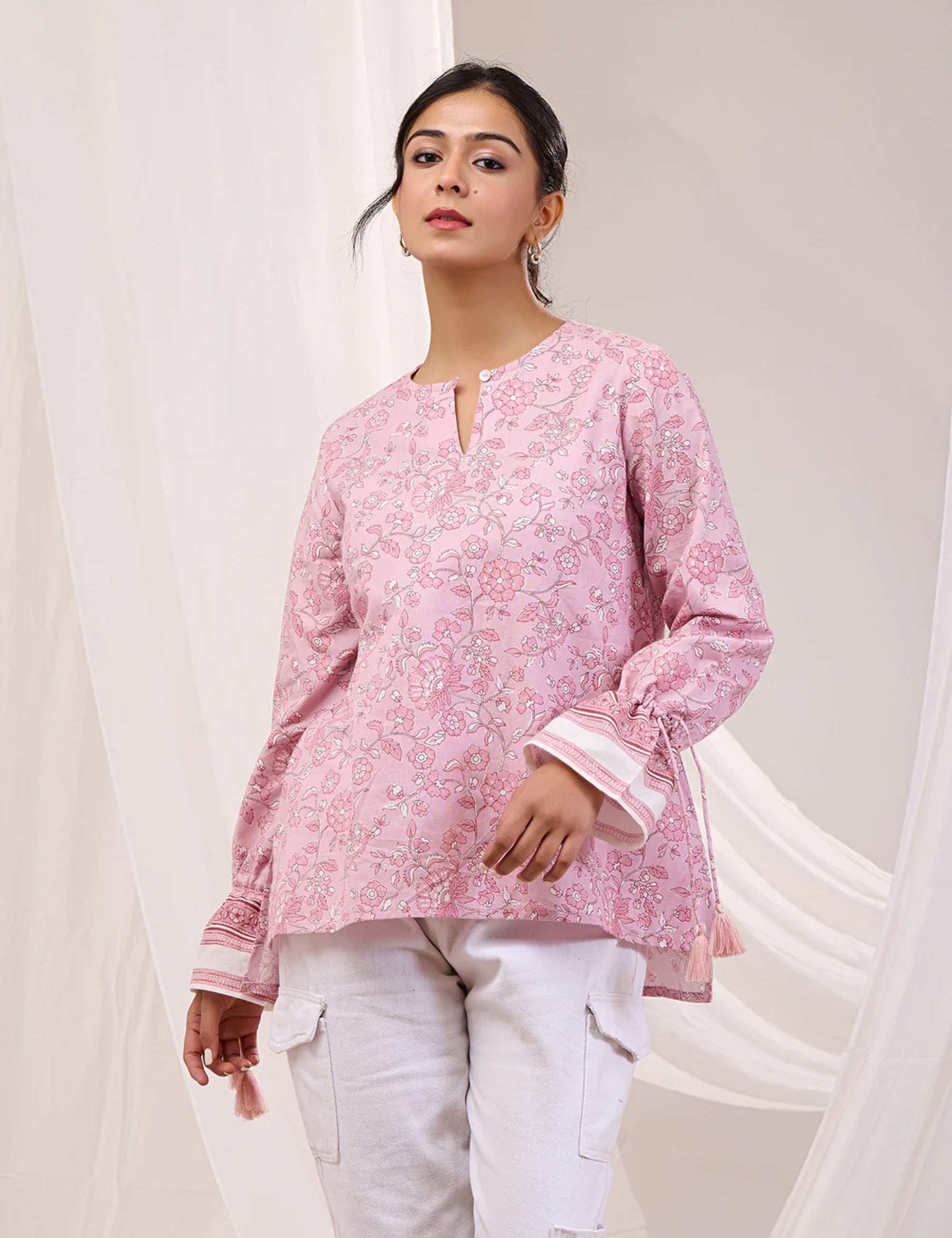 BLUSH ELEGANCE TIE SLEEVE TOP
