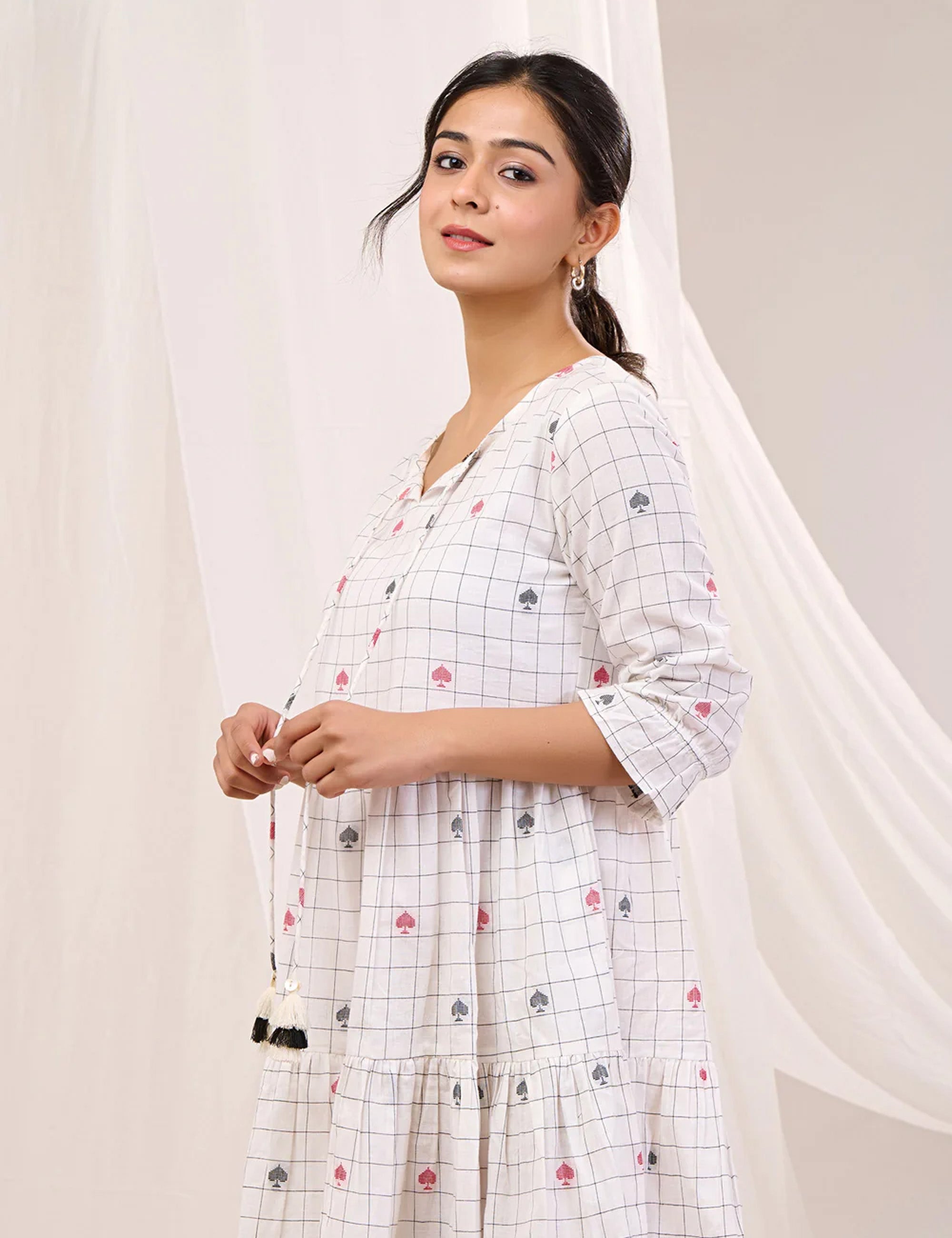 WHISPERING BLOOMS FIT & FLARE TIERED DRESS