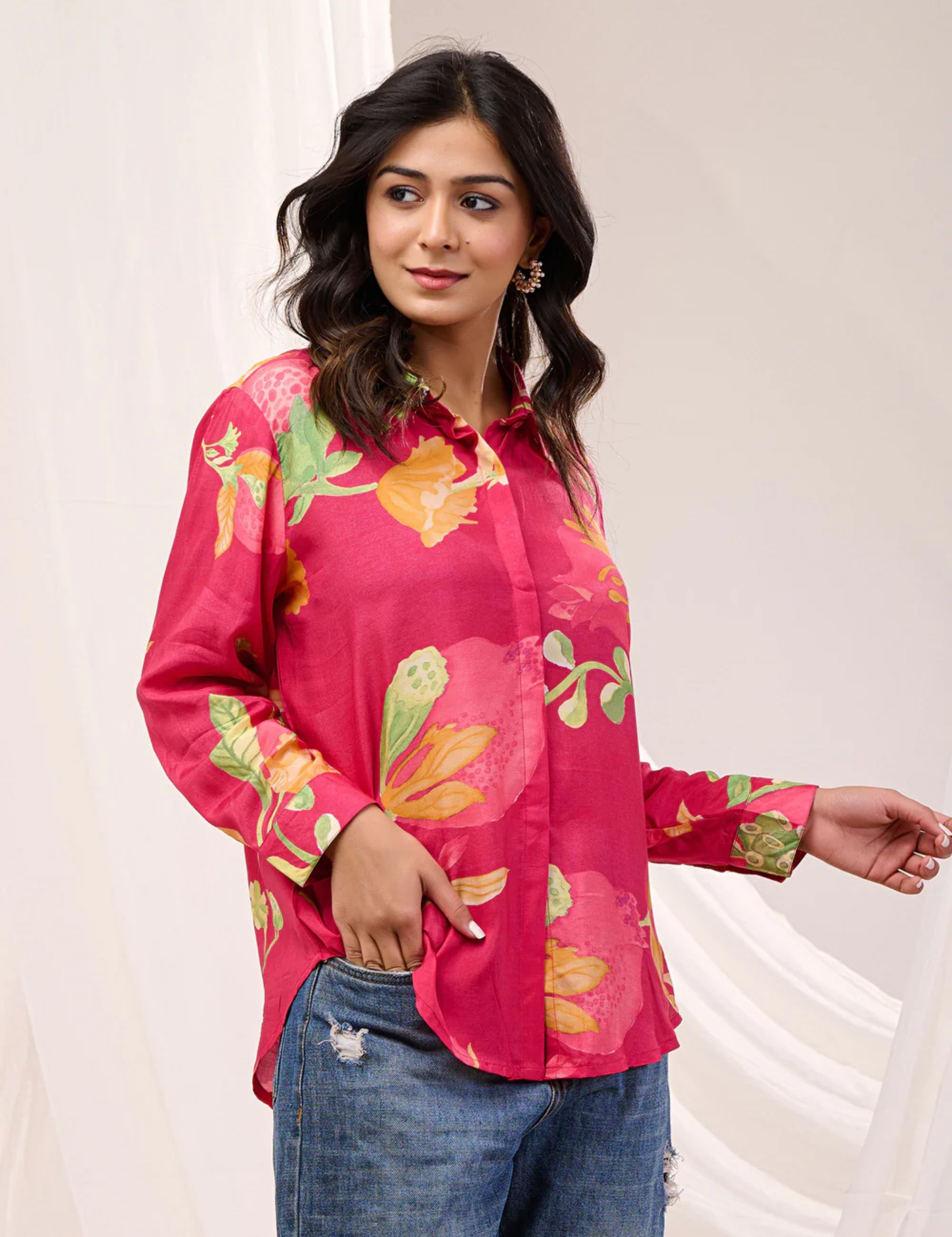 CRIMSON BLOOM BUTTON DOWN SHIRT