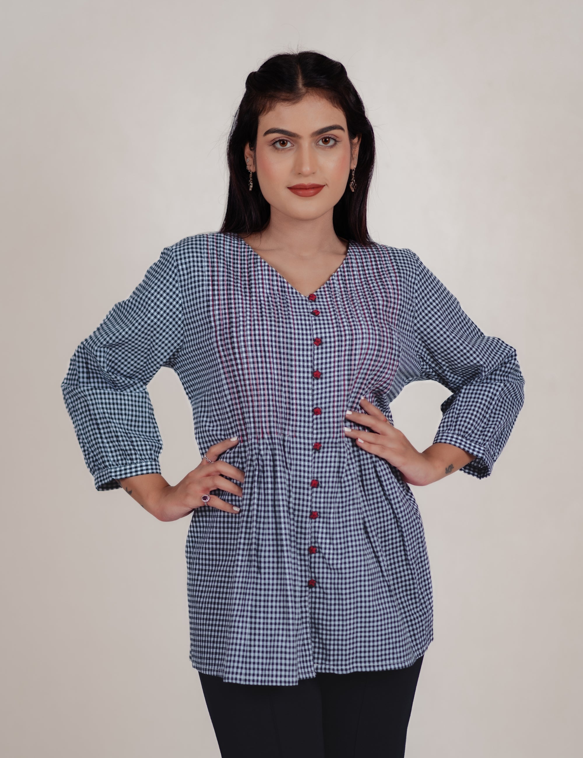 MITISHA BLACK CHECKS TOP