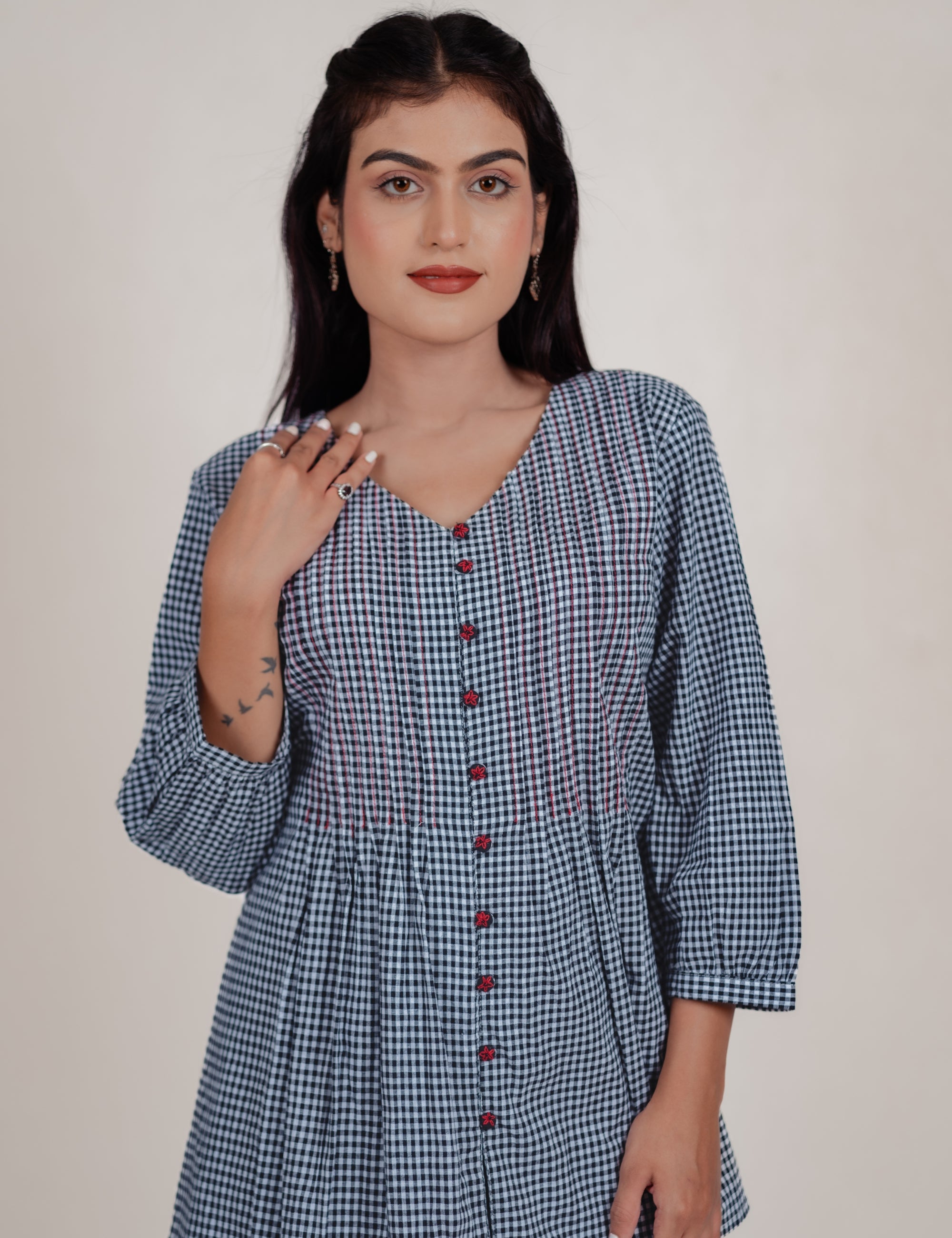 MITISHA BLACK CHECKS TOP