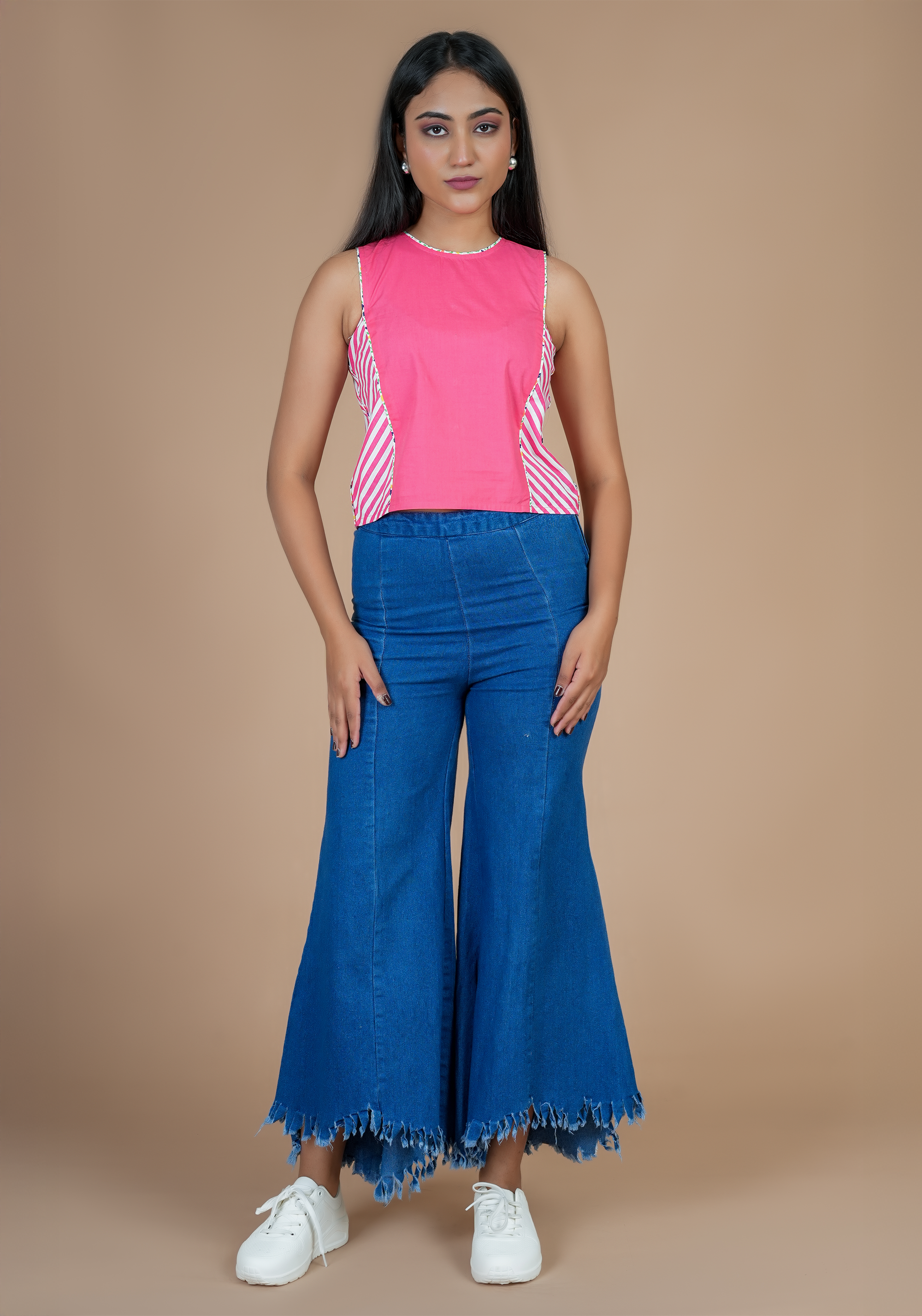 PINK MULTI PANEL BACK PLACKET CROP TOP