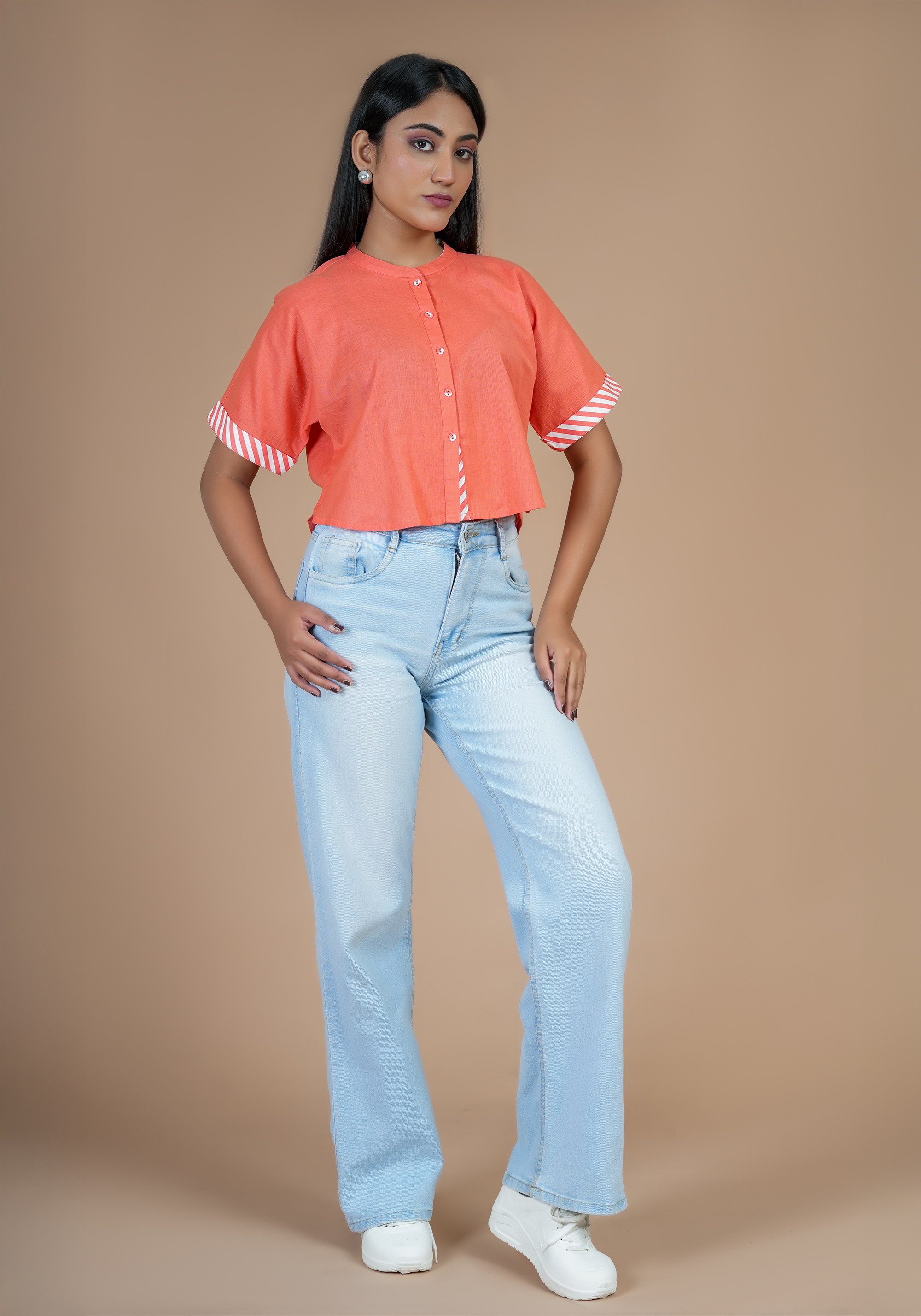 ORANGE DROP SHOULDER CROP TOP