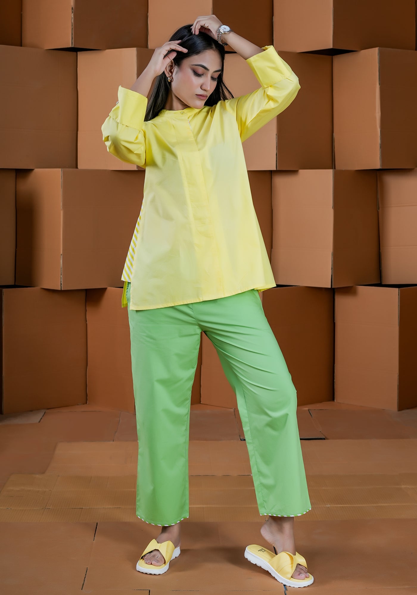 YELLOW CONCEAL PLACKET FULL SLEEVE SHIRT