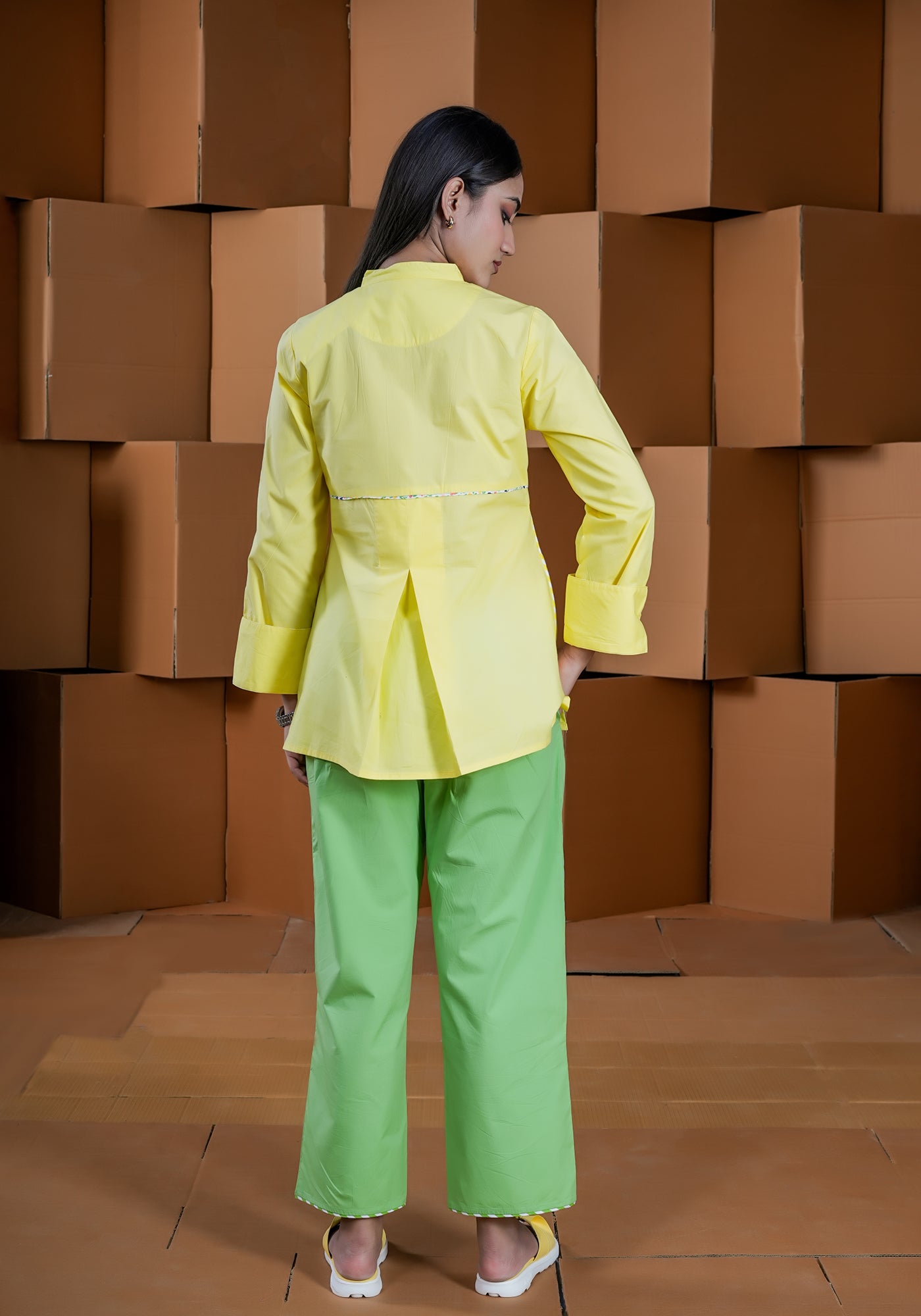 YELLOW CONCEAL PLACKET FULL SLEEVE SHIRT