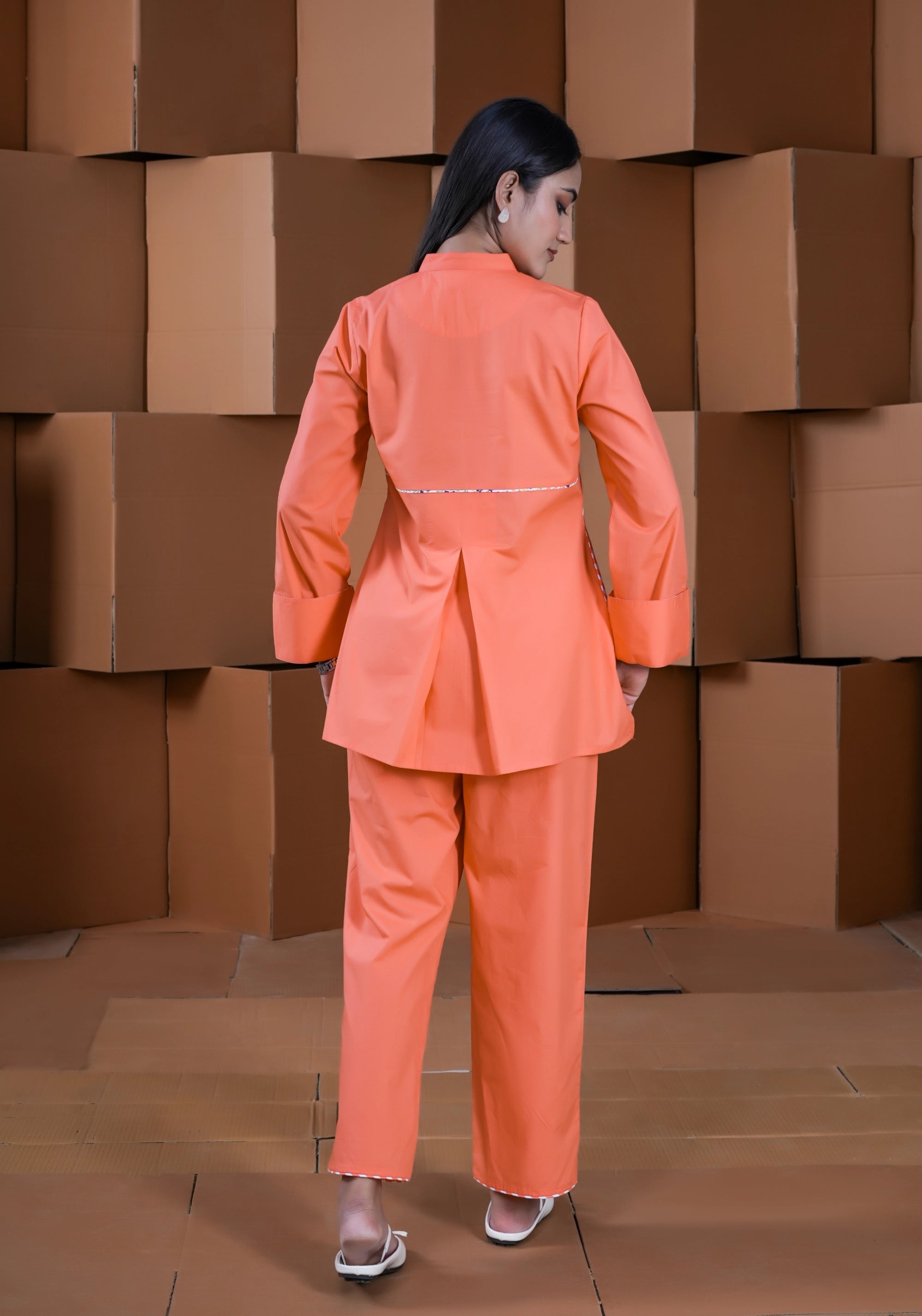 ORANGE CONCEAL PLACKET FULL SLEEVE SHIRT