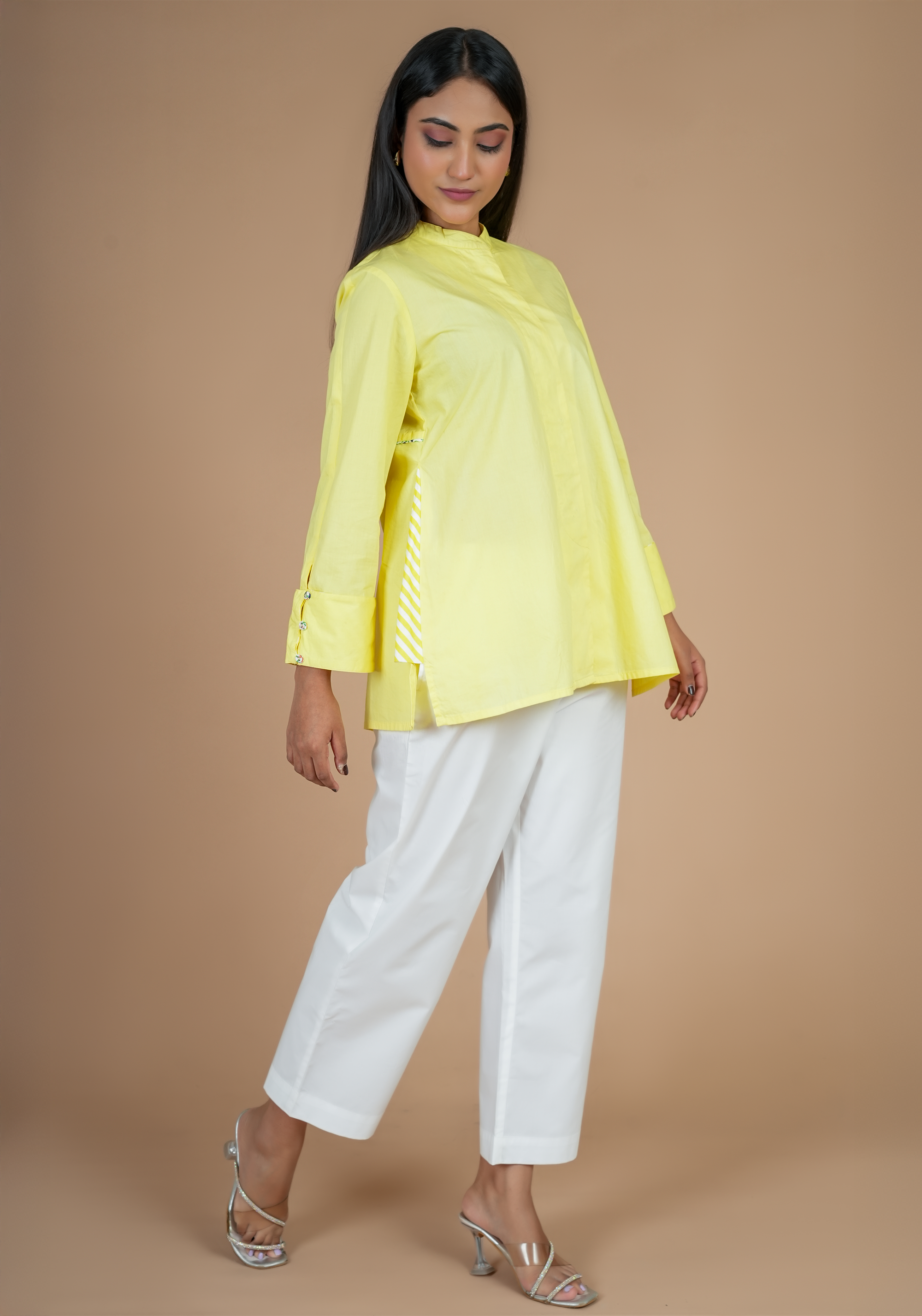 YELLOW CONCEAL PLACKET FULL SLEEVE SHIRT