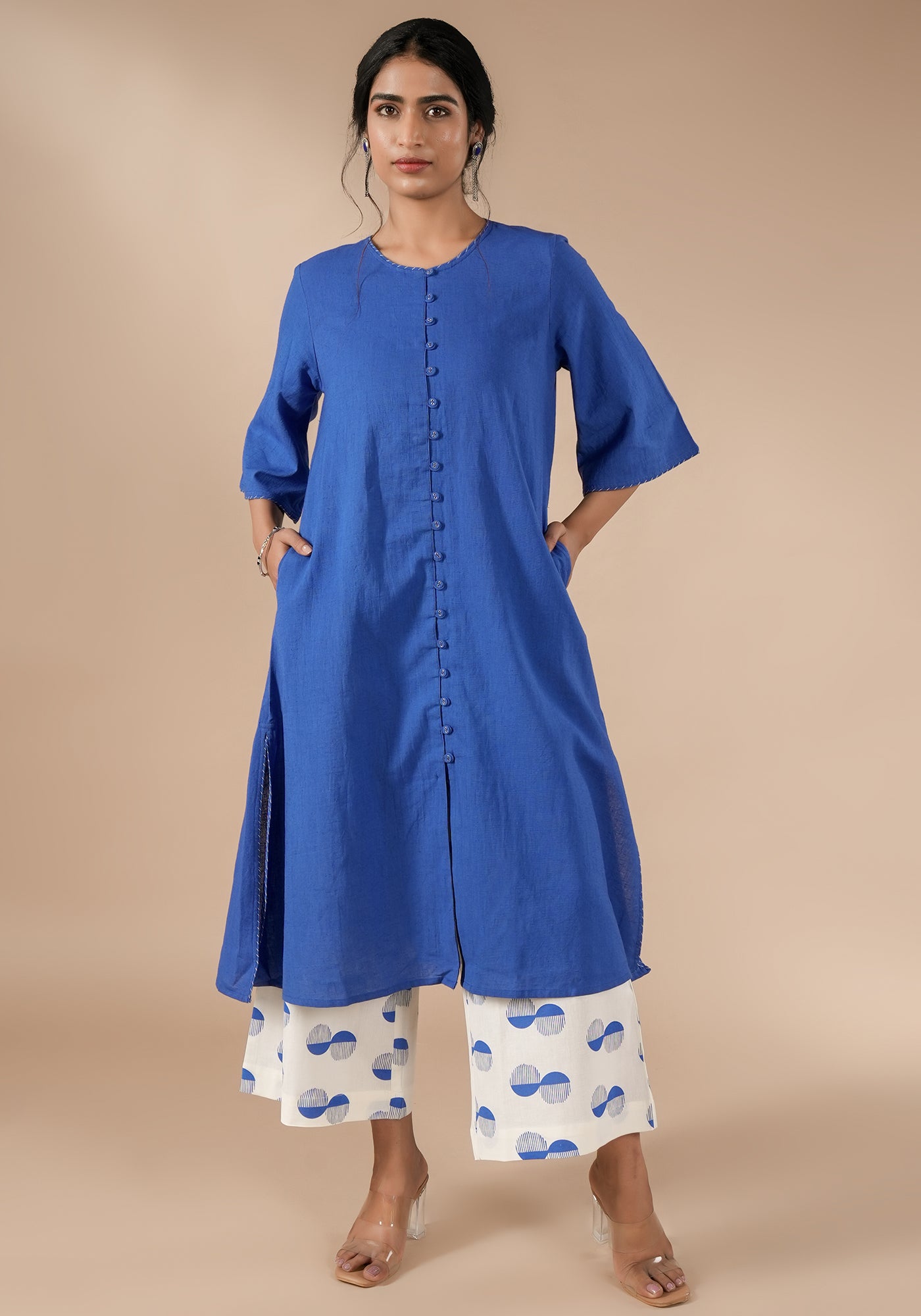 BINDU SOLID BLUE SIDE SLIT KURTA