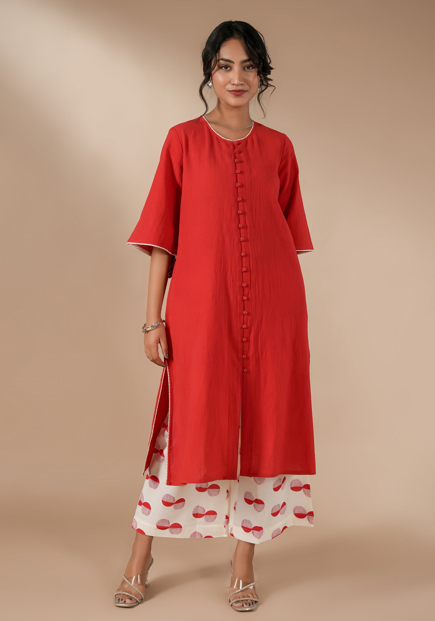 BINDU SOLID RED SIDE SLIT KURTA
