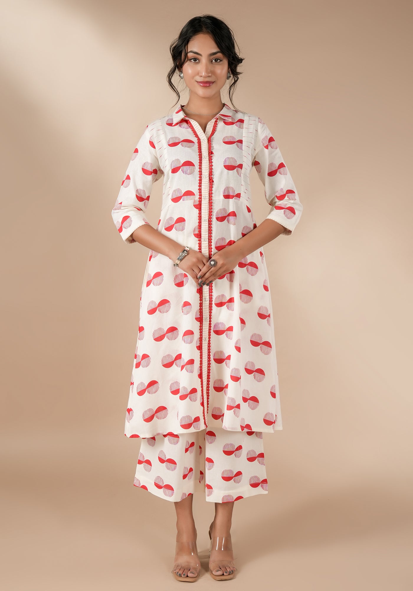 BINDU FIT & FLARE KURTA WITH BACK SMOCKING