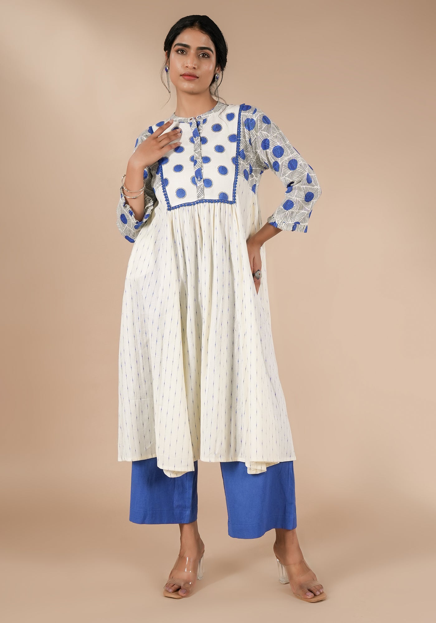 BINDU FIT & FLARE KURTA WITH POLKA YOKE