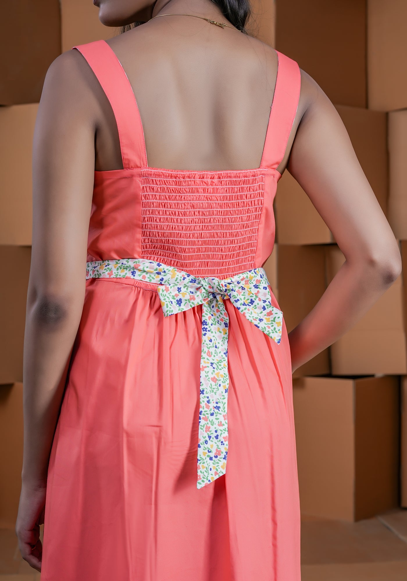 ORANGE STRAP BACK SMOCK DRESS
