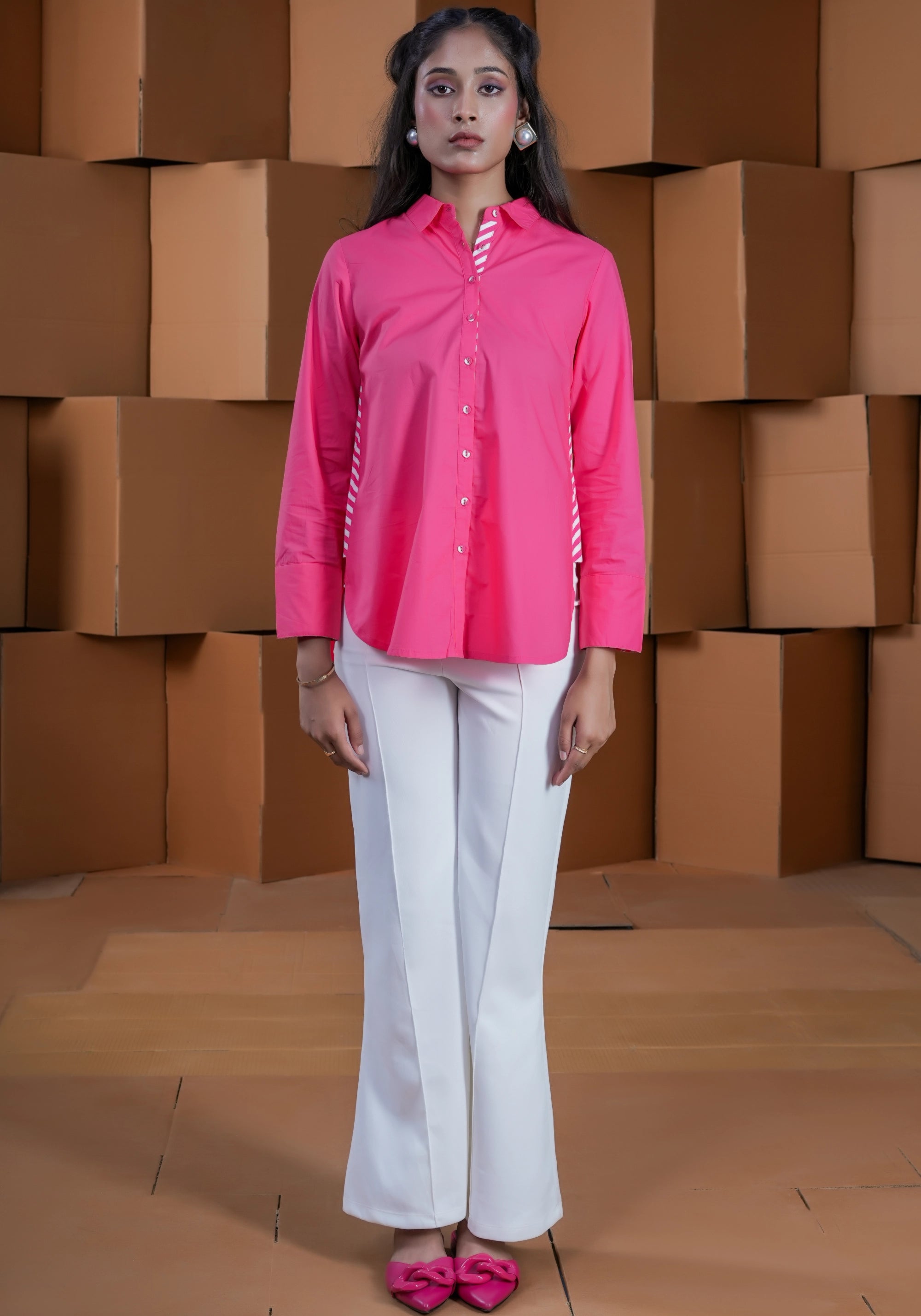 PINK SIDE STRIP FULL PLACKET SHIRT