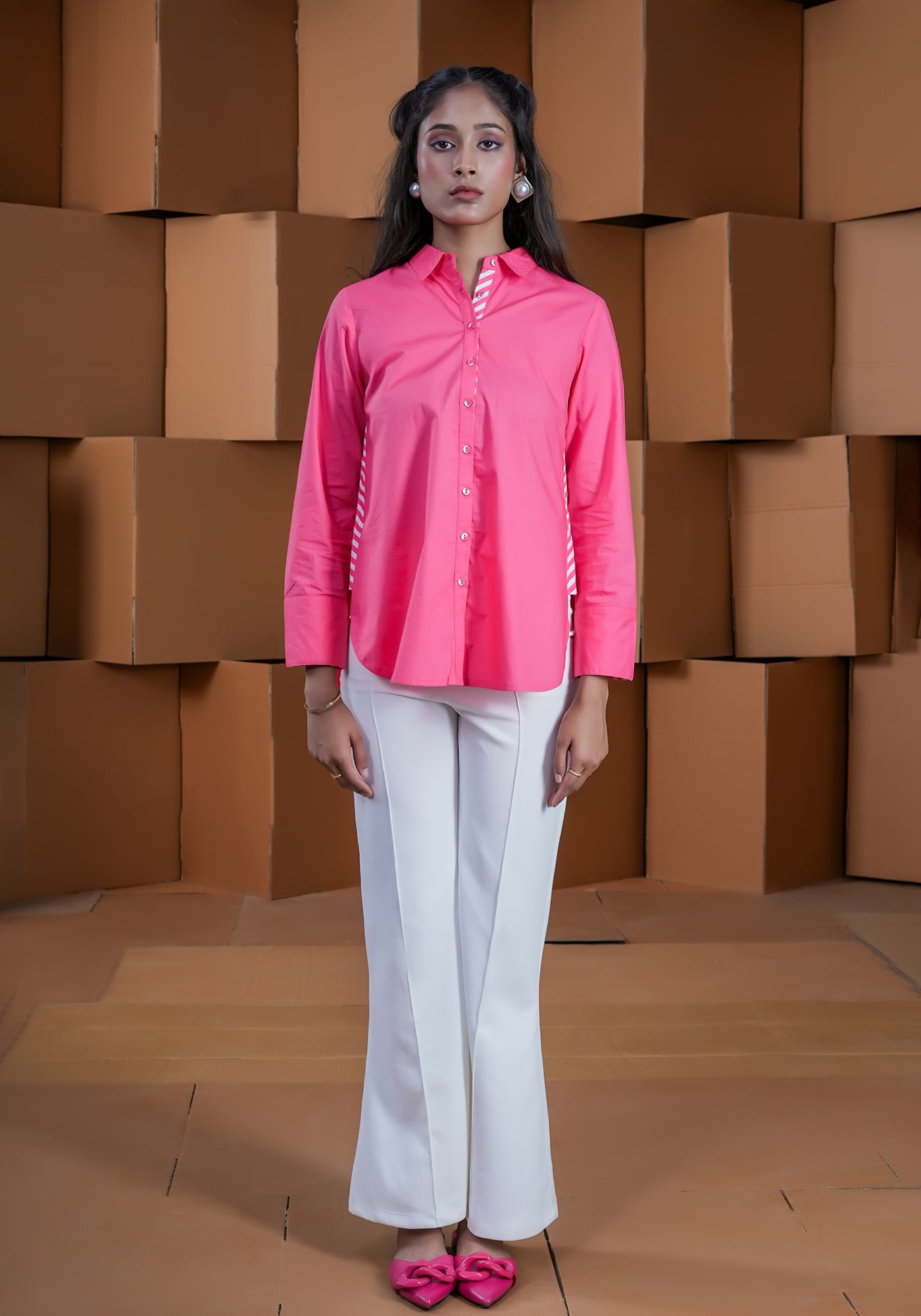 PINK SIDE STRIP FULL PLACKET SHIRT