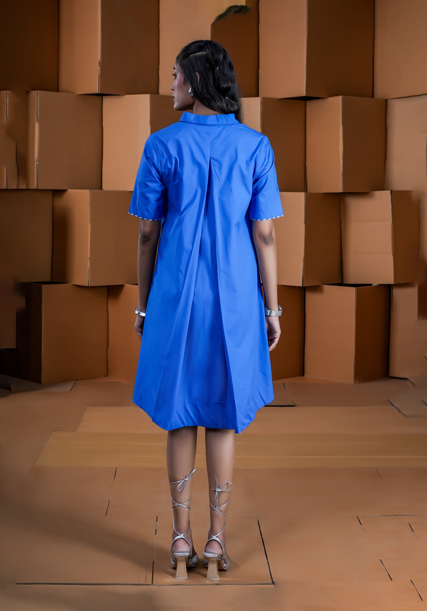 BLUE FLARED  PLACKET DRESS