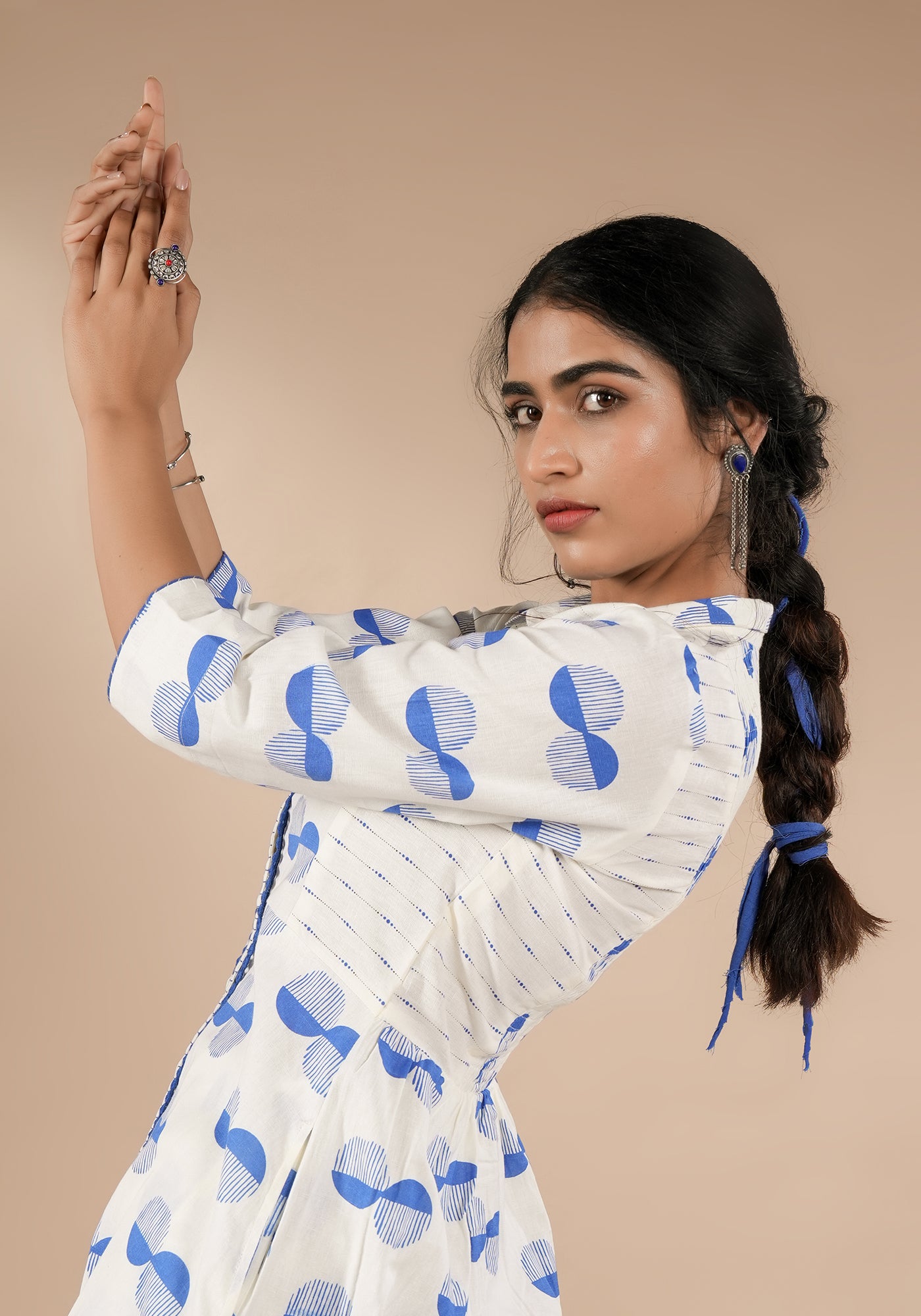 BINDU FIT & FLARE KURTA WITH BACK SMOCKING