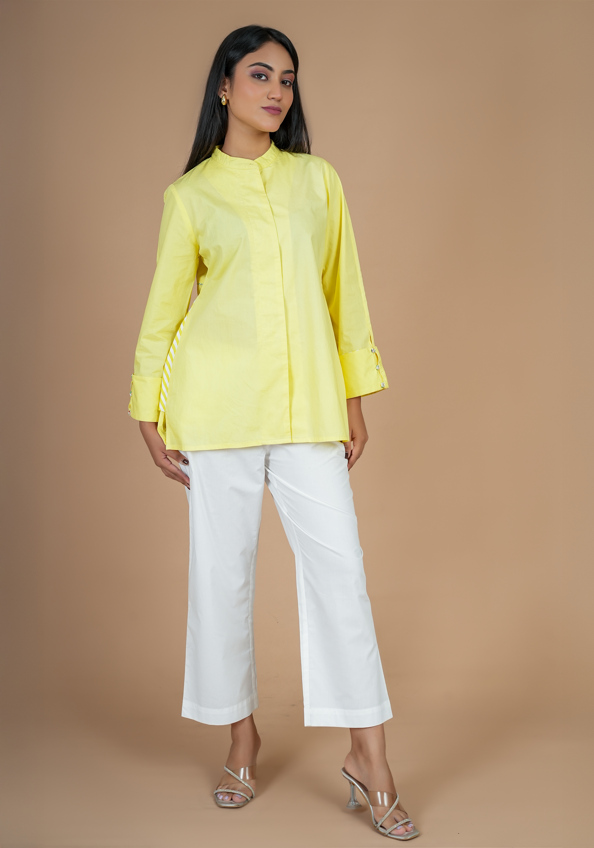 YELLOW CONCEAL PLACKET FULL SLEEVE SHIRT