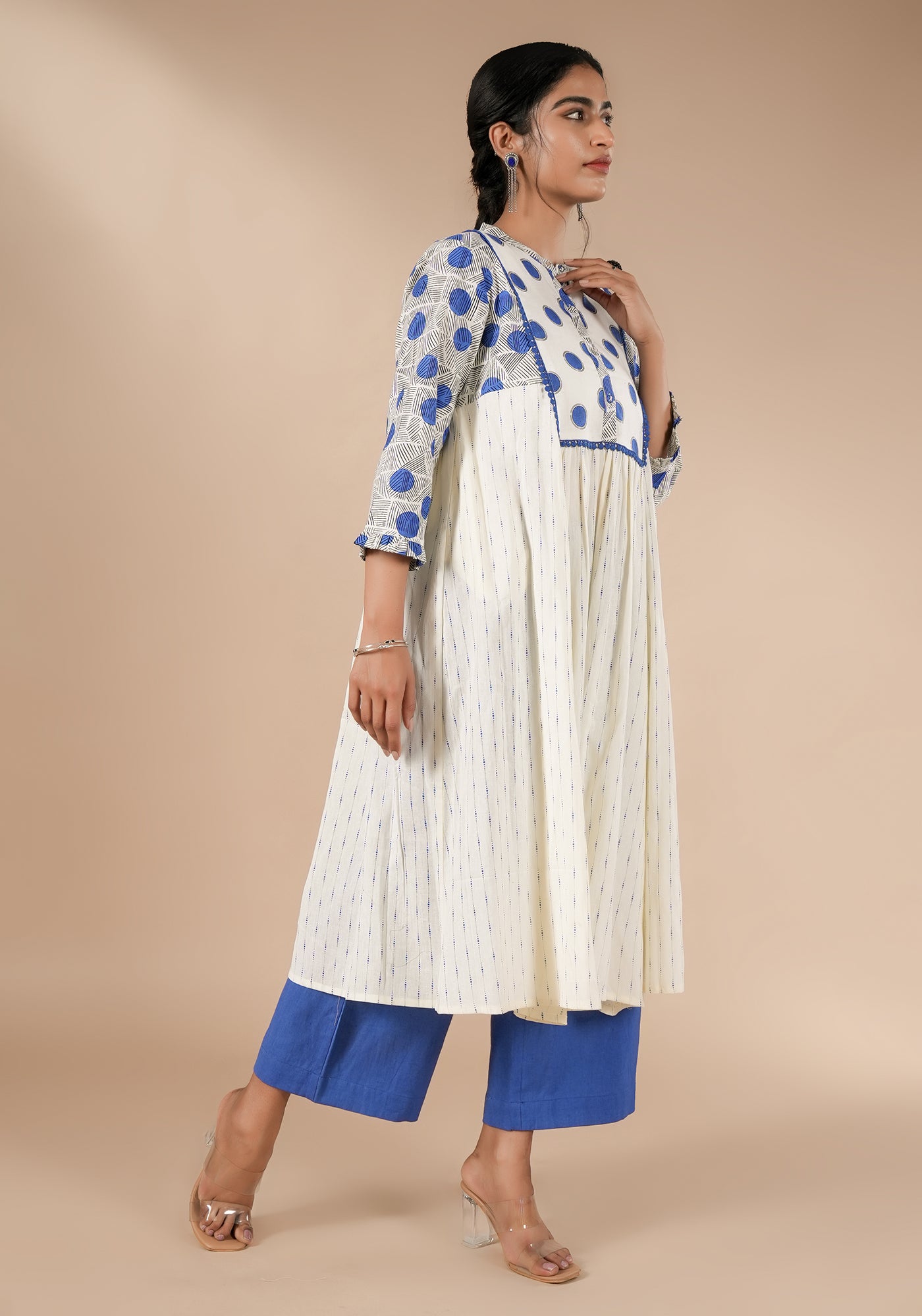 BINDU FIT & FLARE KURTA WITH POLKA YOKE