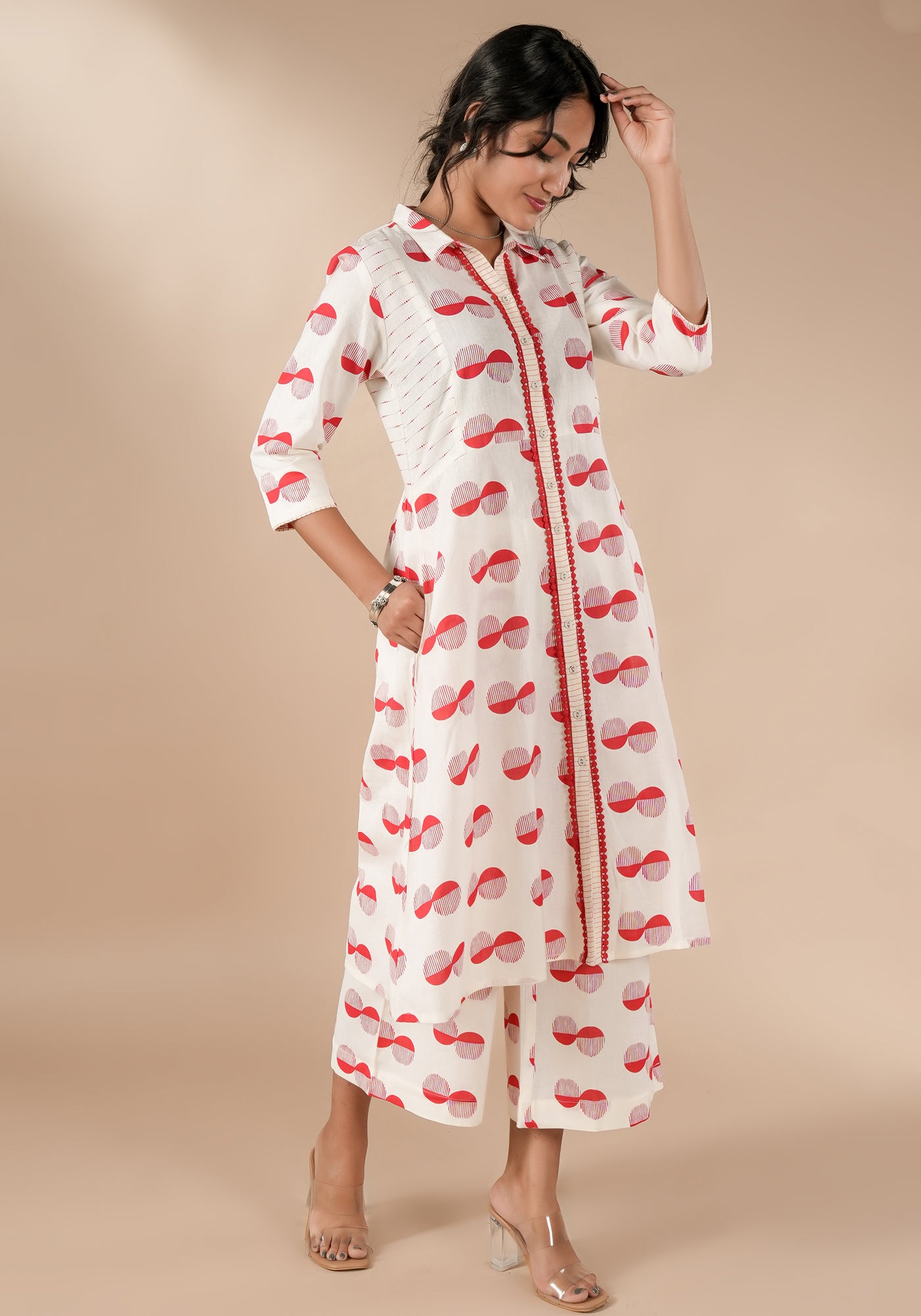 BINDU FIT & FLARE KURTA WITH BACK SMOCKING