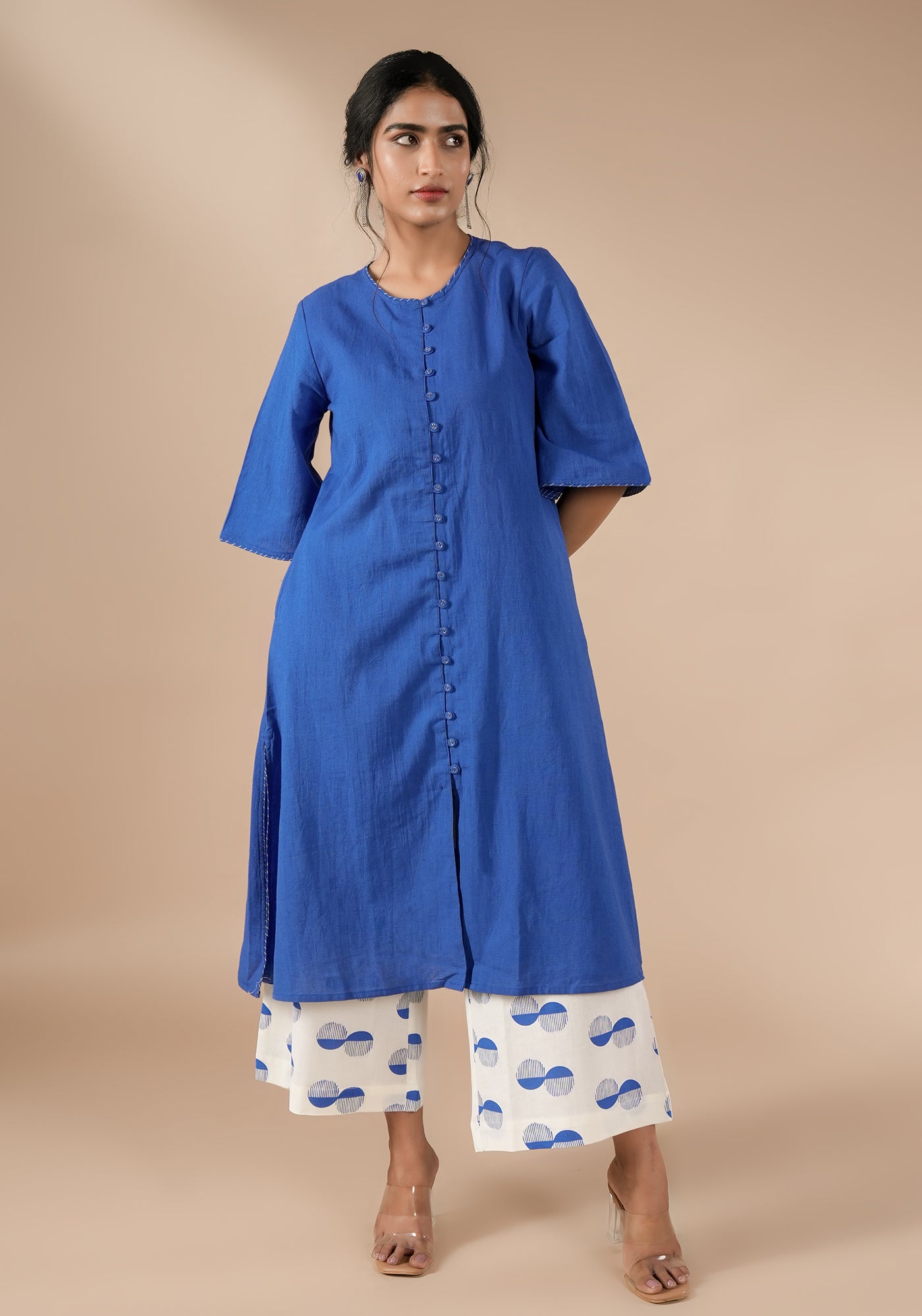 BINDU SOLID BLUE SIDE SLIT KURTA