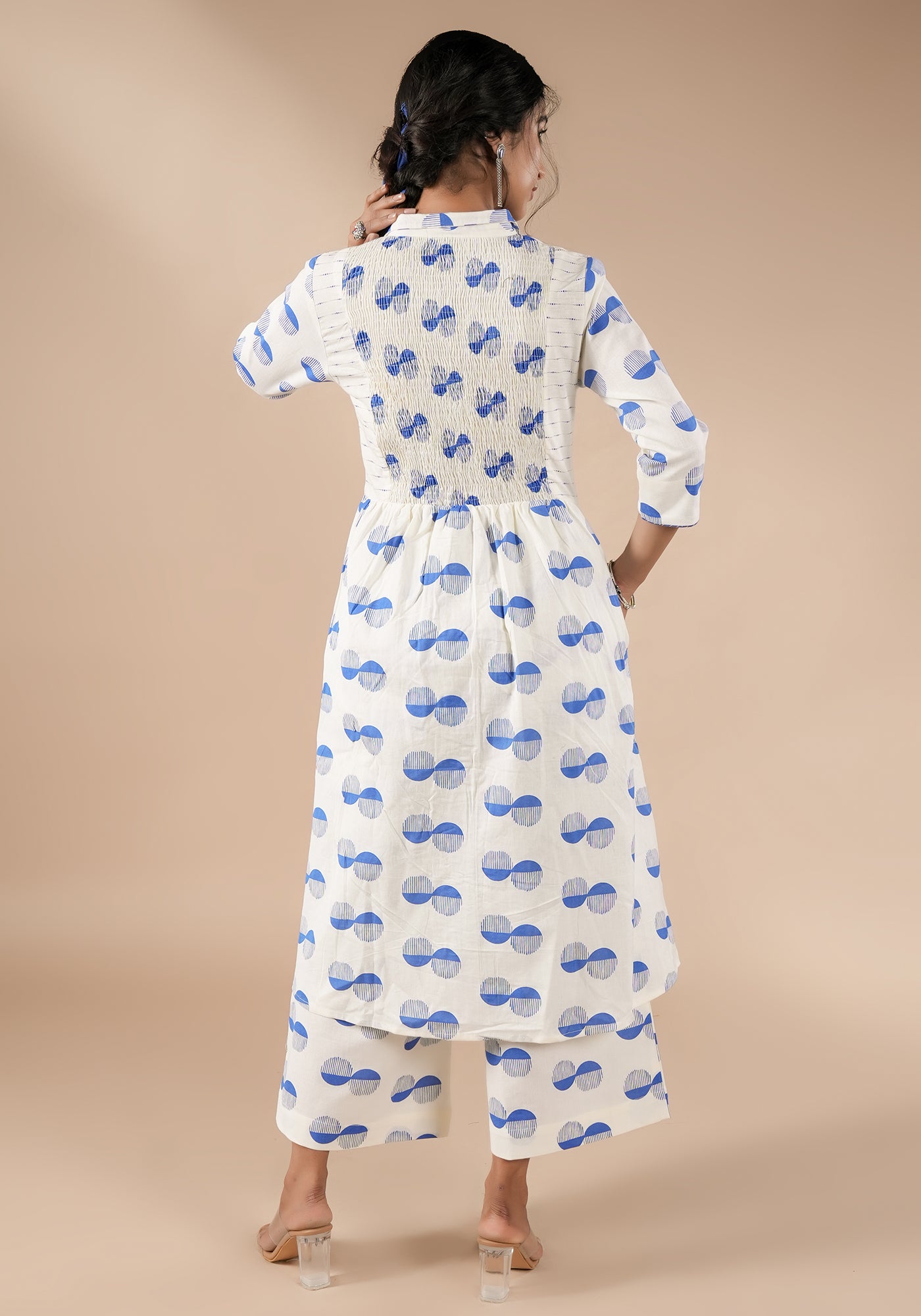 BINDU FIT & FLARE KURTA WITH BACK SMOCKING