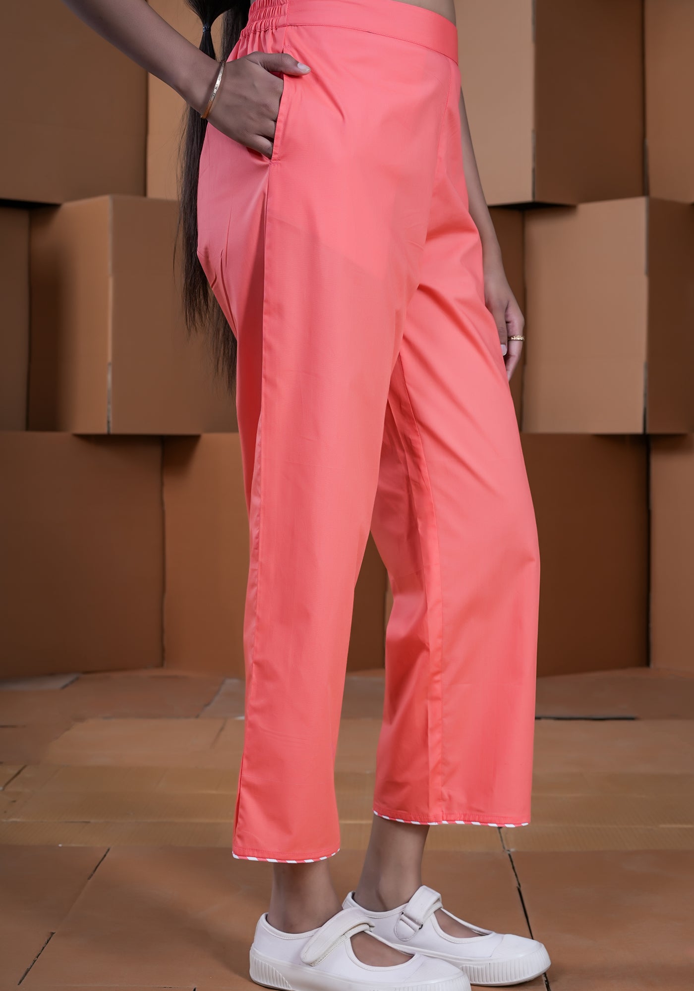 ORANGE PIPING  DETAIL PANTS